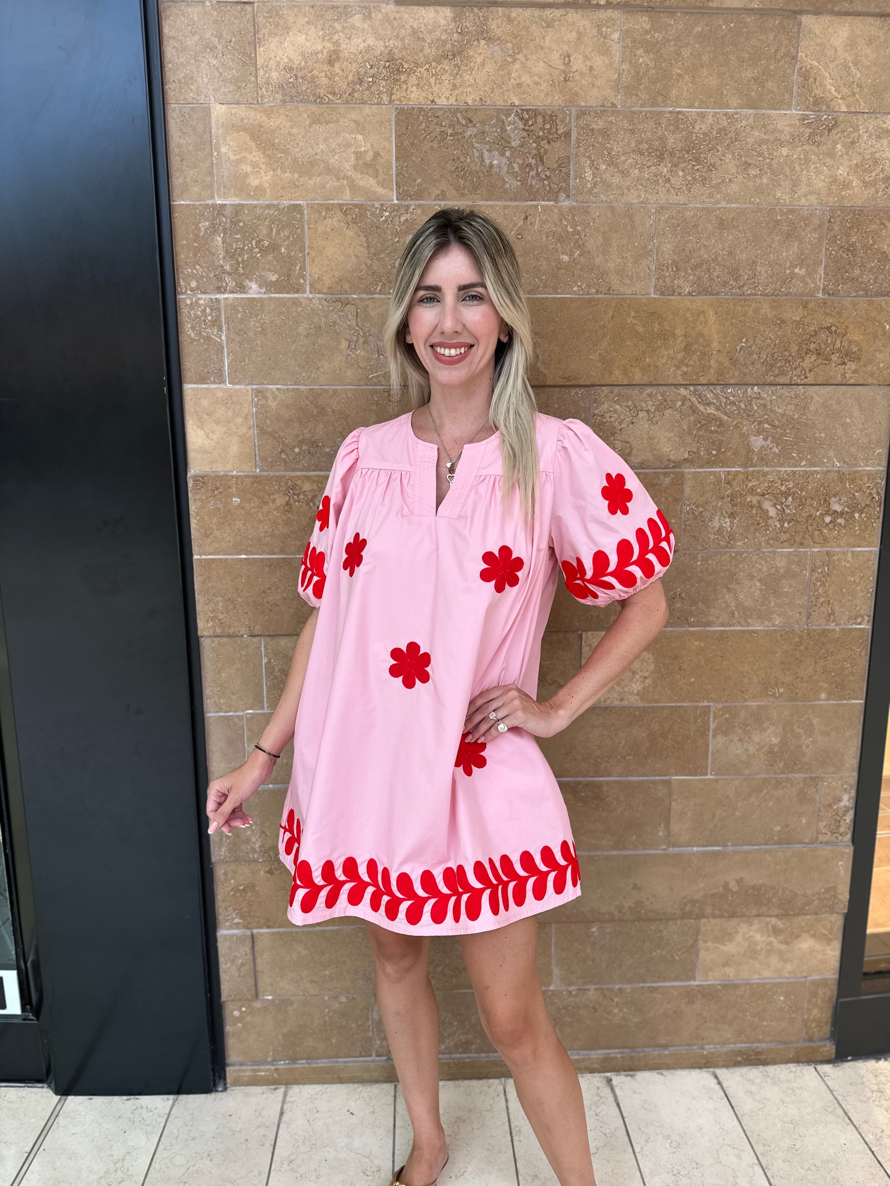 Flower Embroidery Cotton Mini Dress