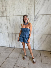 Floral Denim Peplum Top & Short