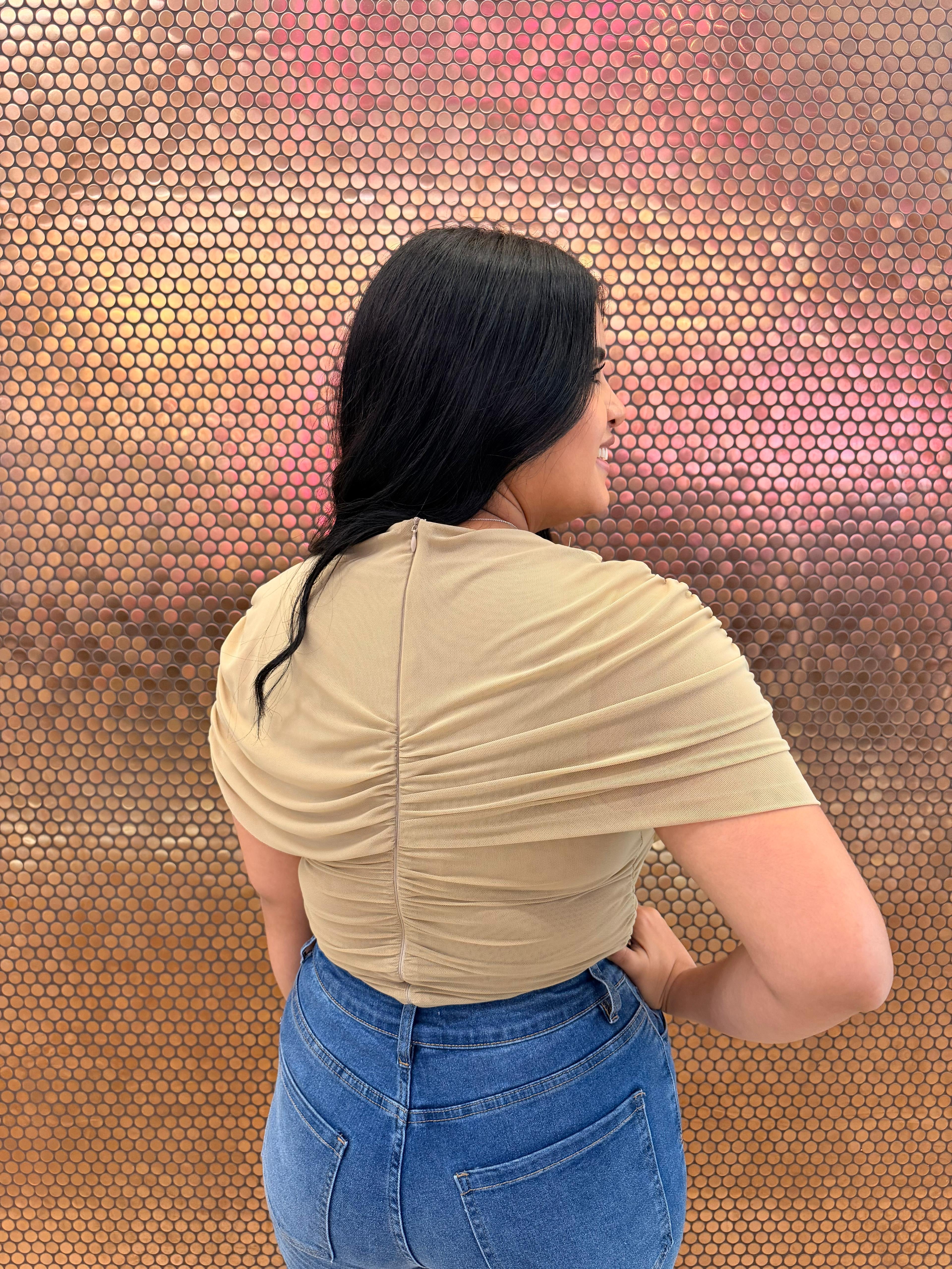 Mesh Mock Neck Slv Top