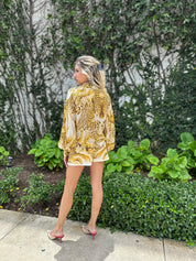Tie Neck Printed Long Slv Top Set