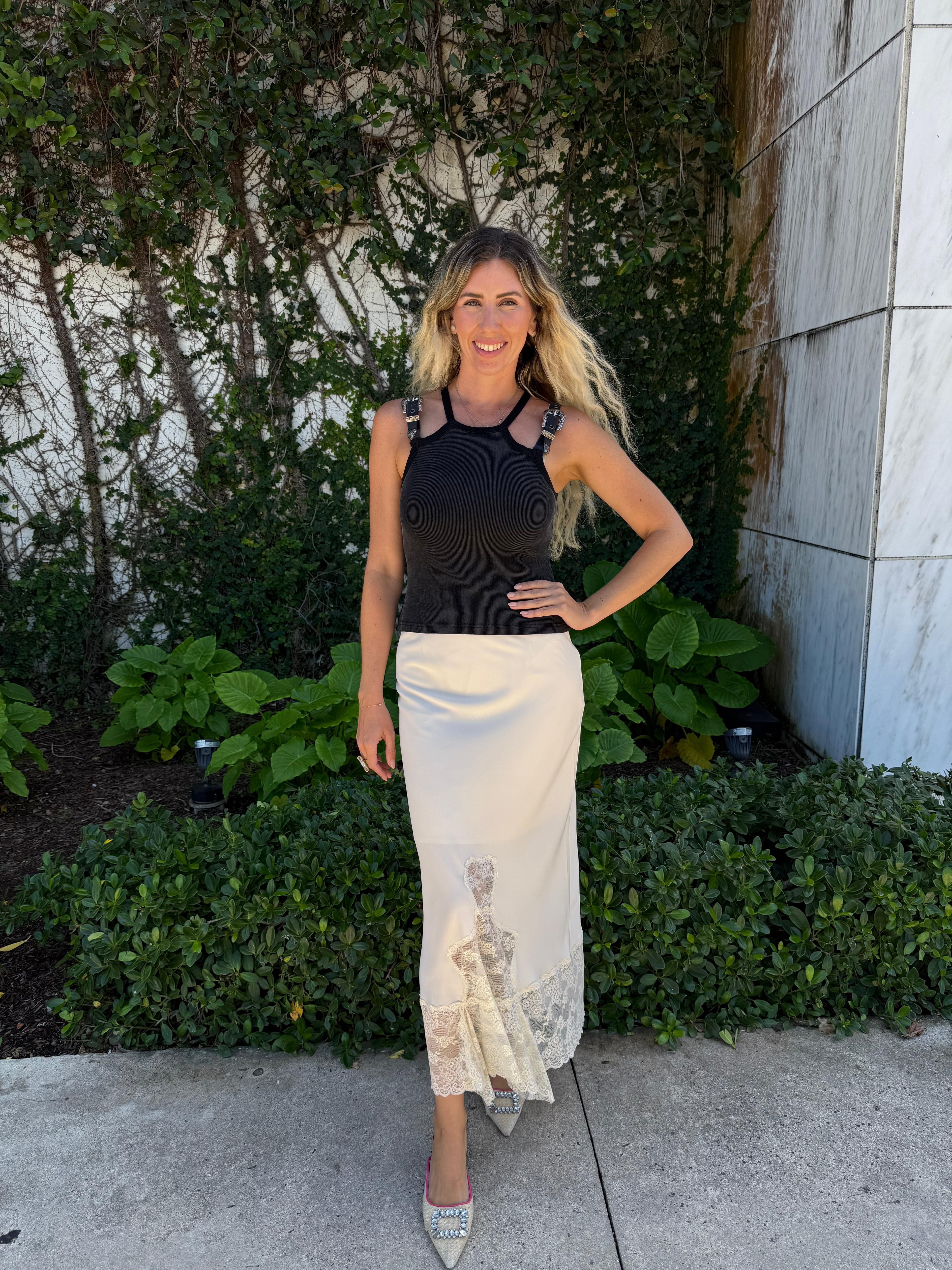 Satin Lace Maxi Skirt