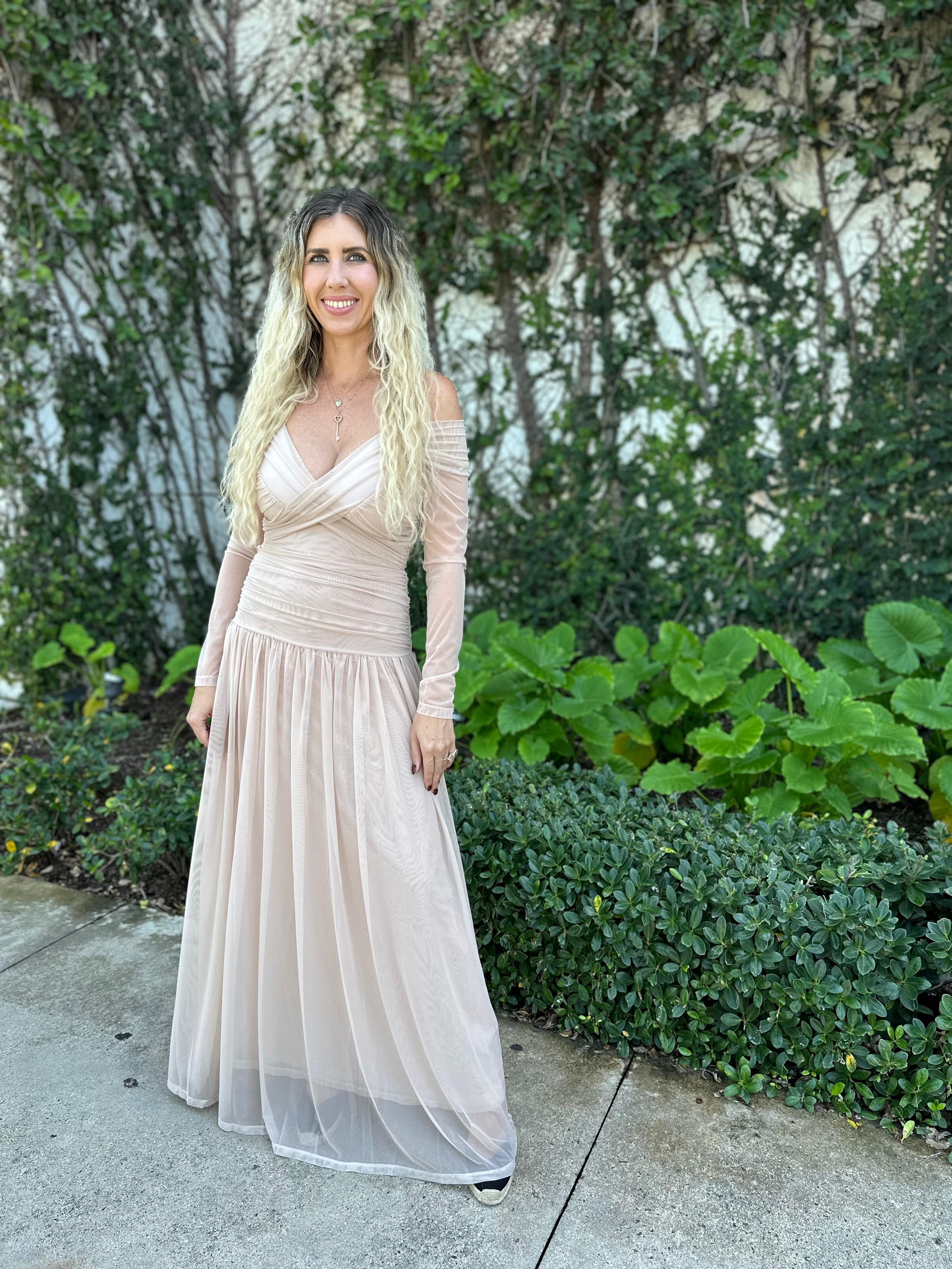 Off Shoulder Draped Maxi Dress
