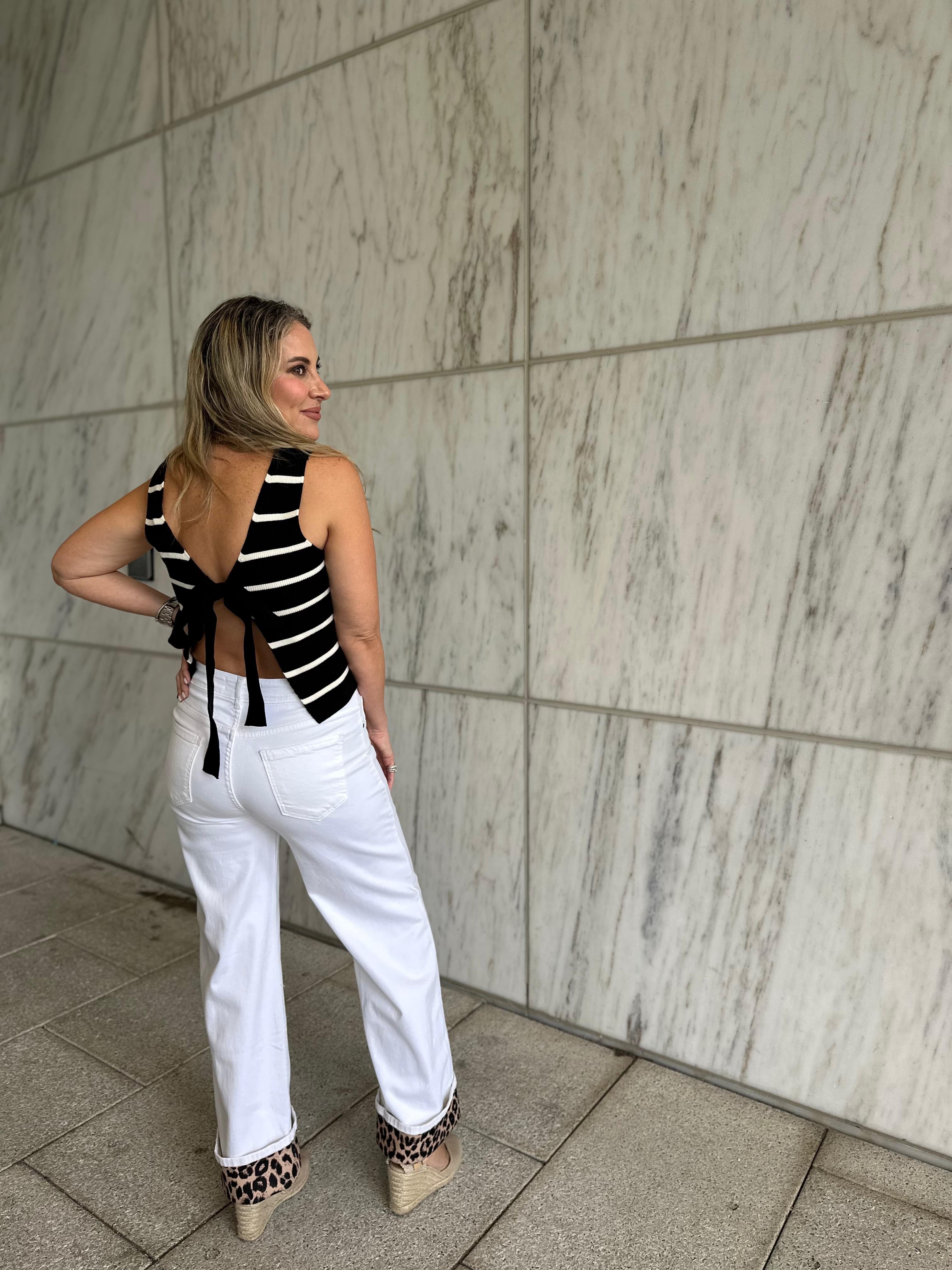 Striped Back Bow Knit Top