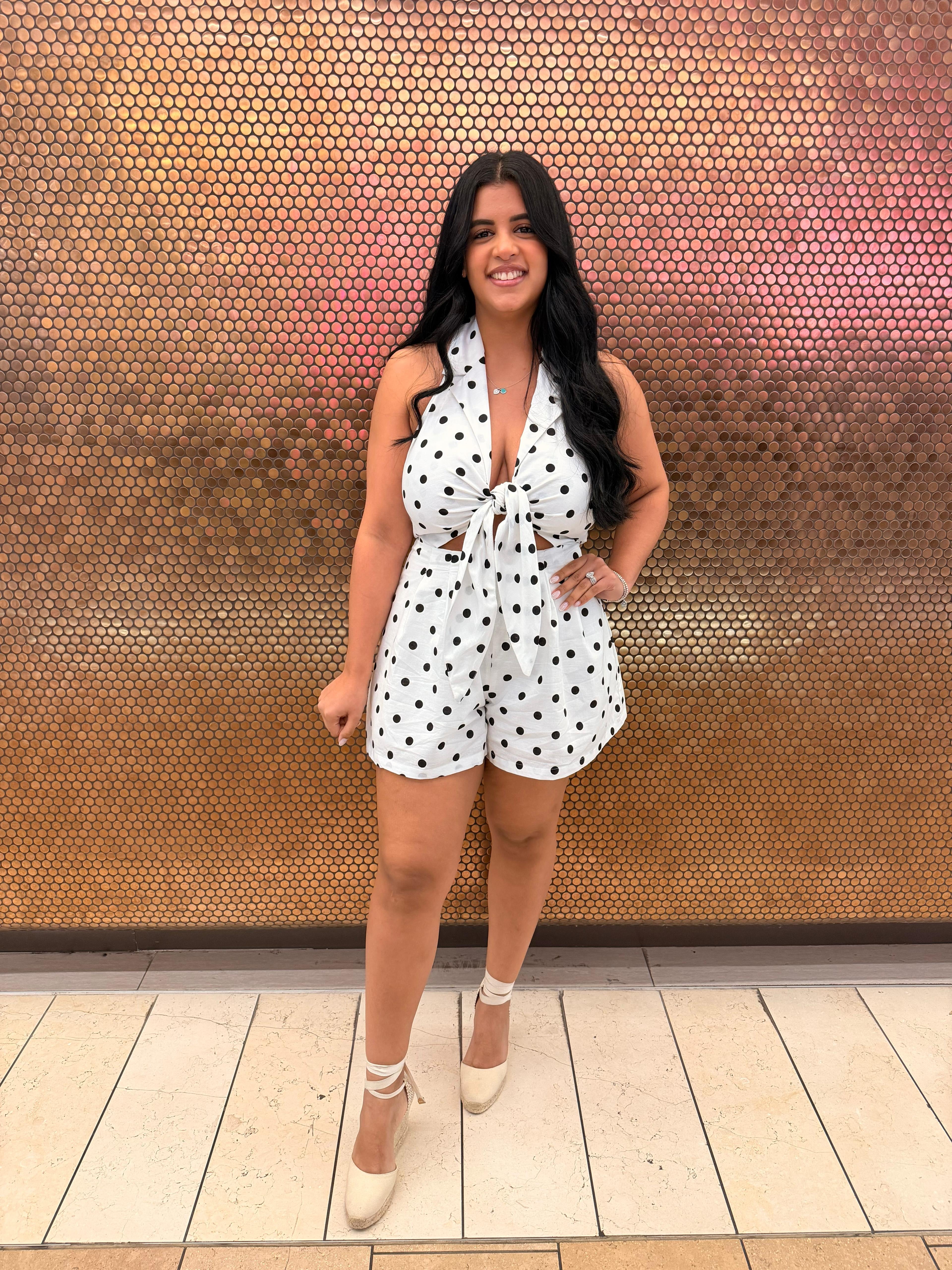 Polka Dots Tie Front Romper