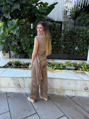 Satin One Shoulder Top & Flare Pant