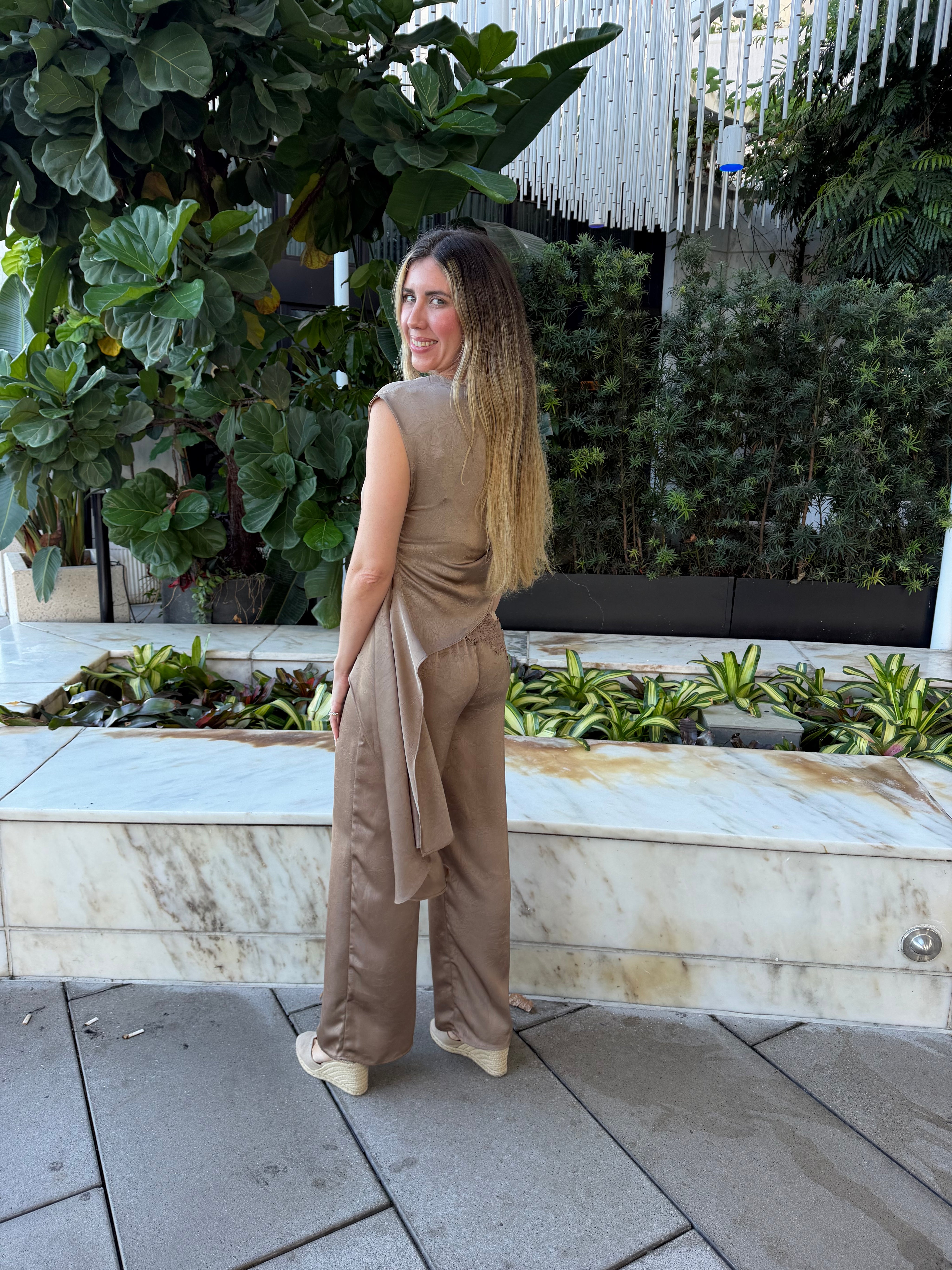 Satin One Shoulder Top & Flare Pant
