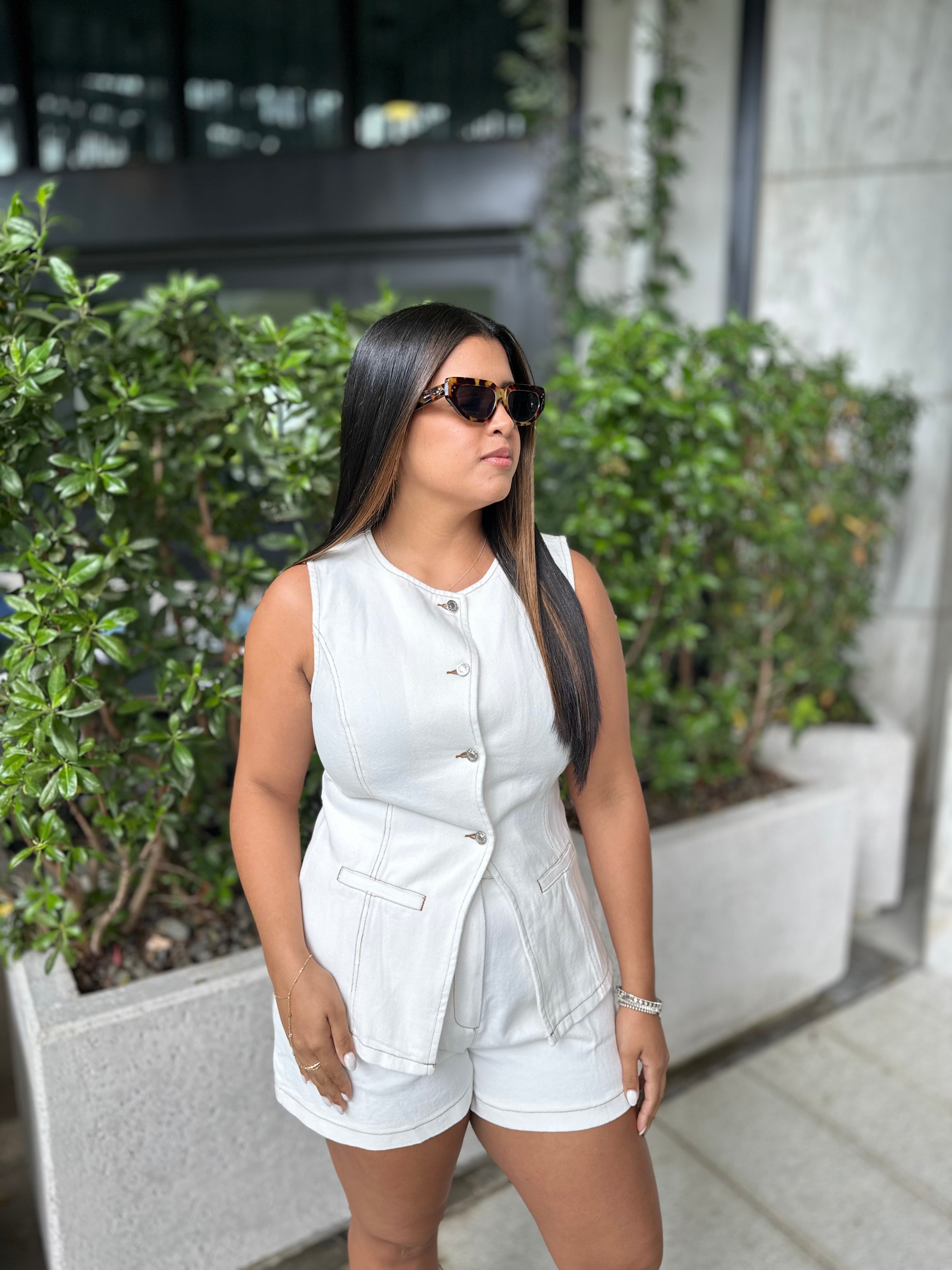 Button Down Vest & Shorts Set
