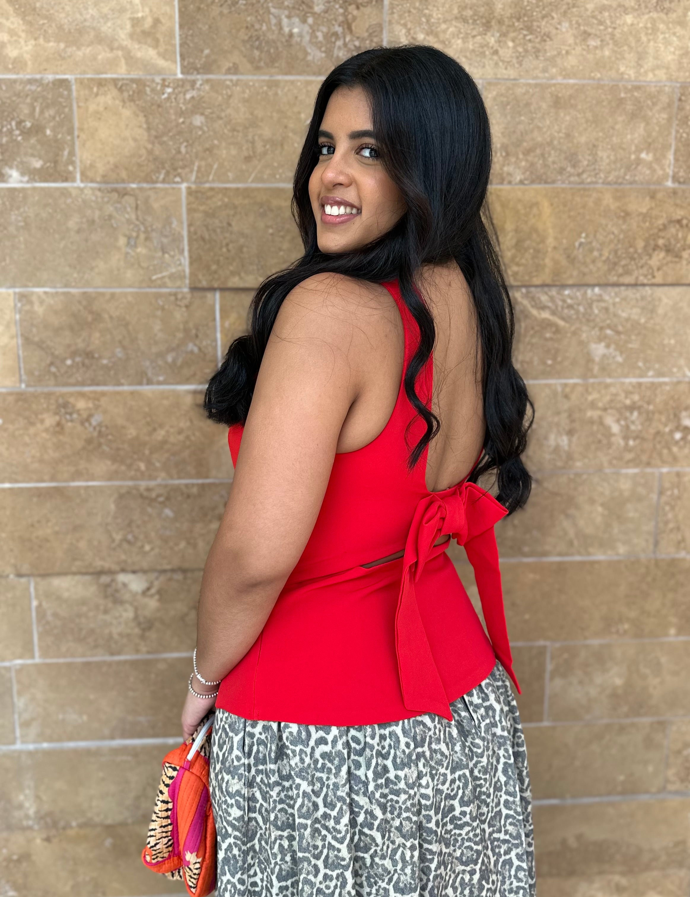 Corset Back Bow Top