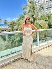Stretchy Linen Strapless Maxi Dress