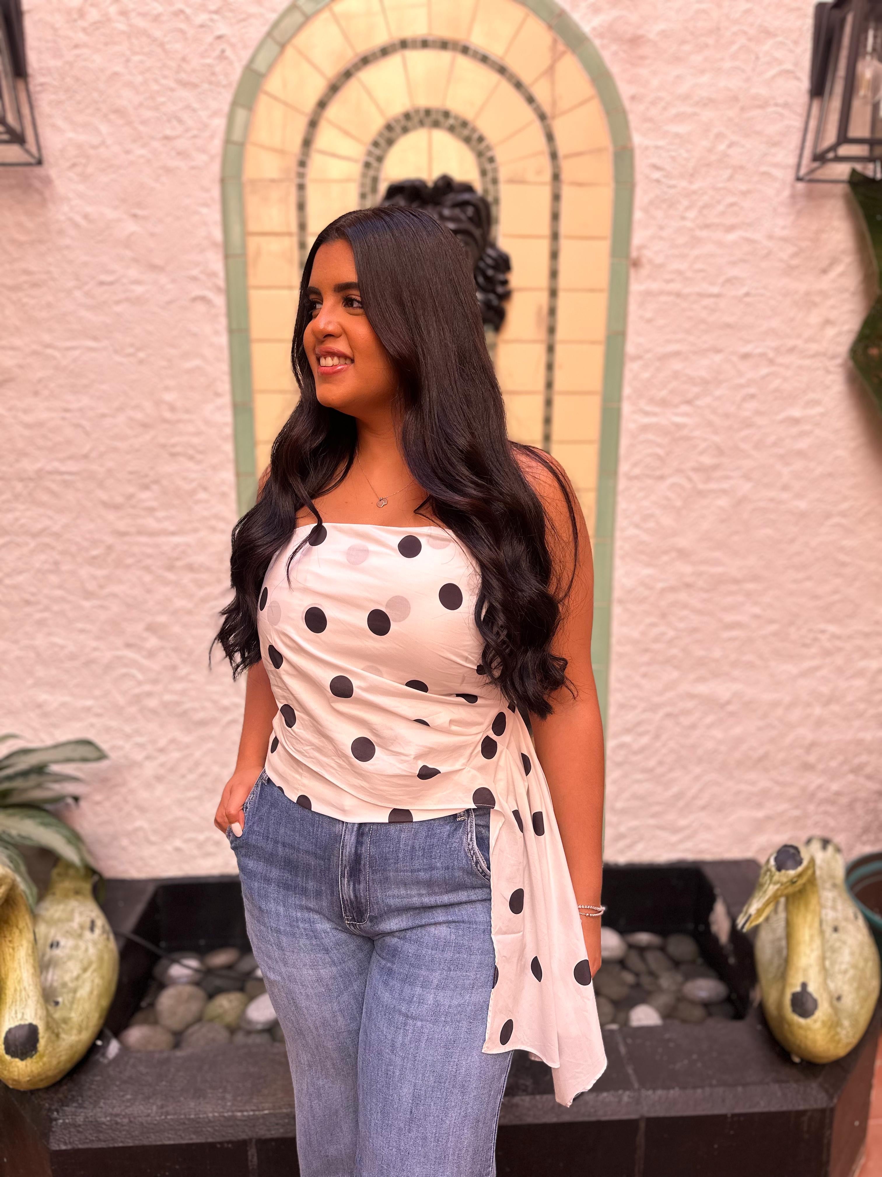 Pleated Polka Tube Top