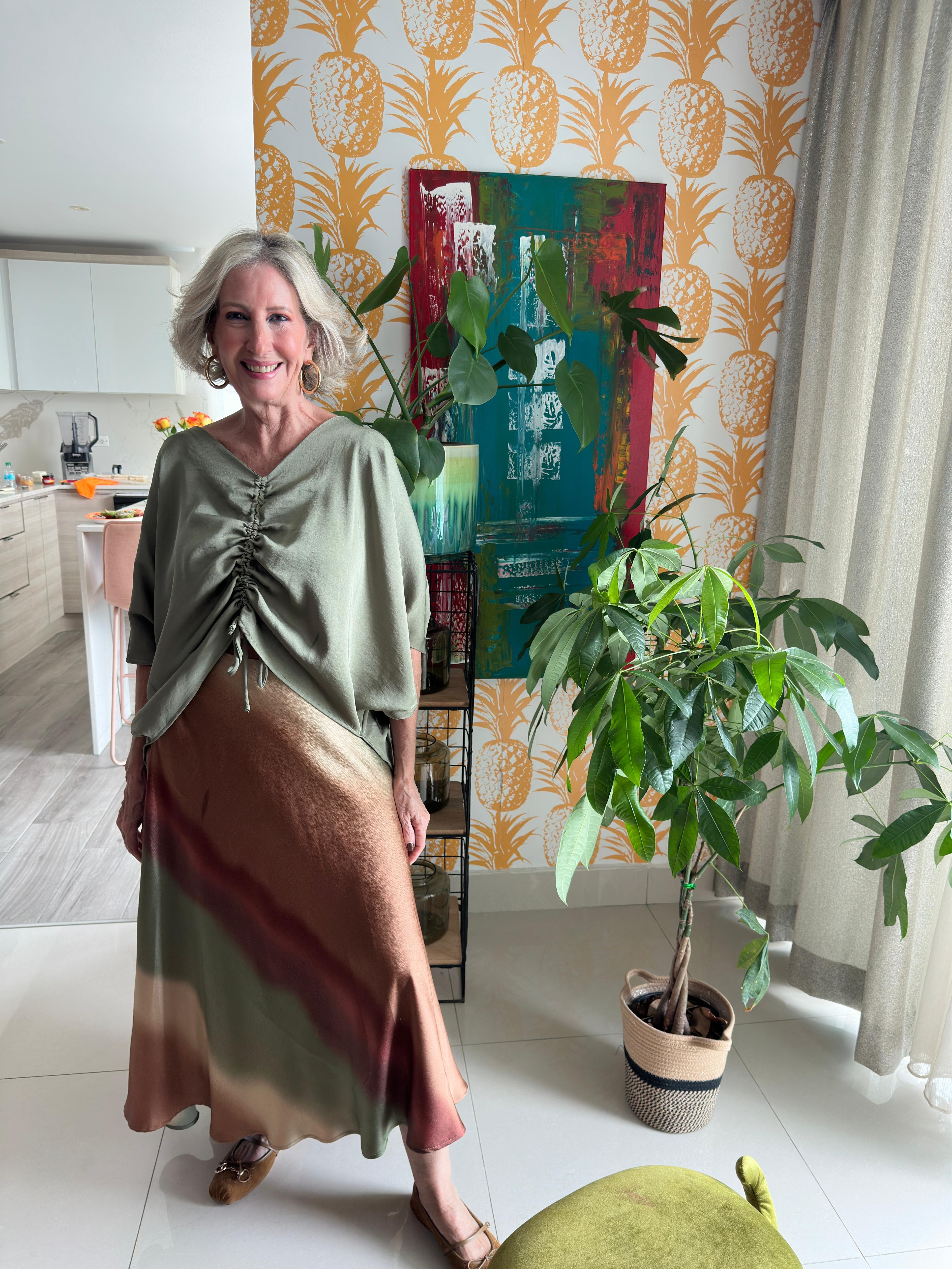 Poly Silk Drawstring Tunic Top