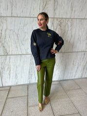 Olive Green Vegan Leather Trousers