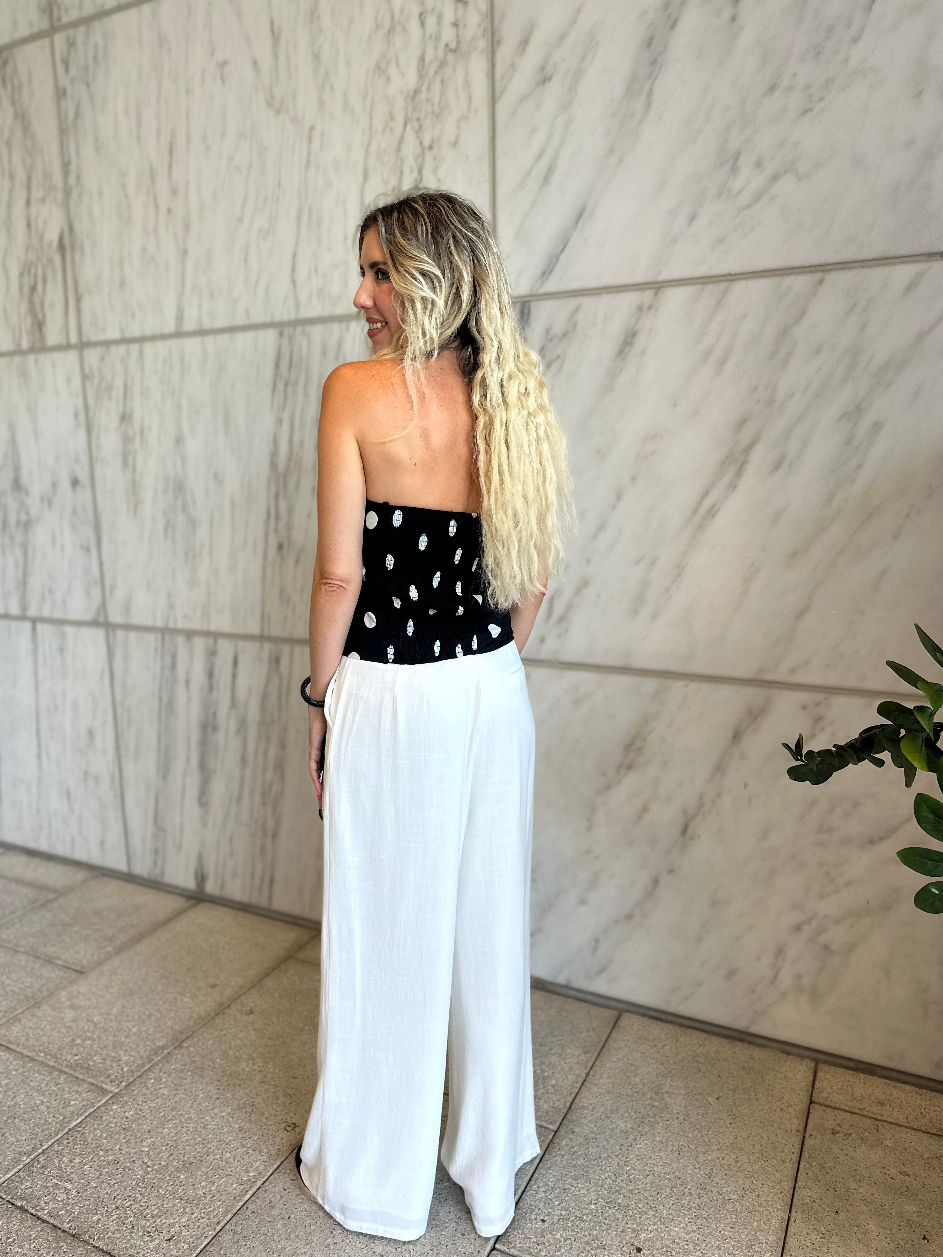 Pleated Polka Tube Top