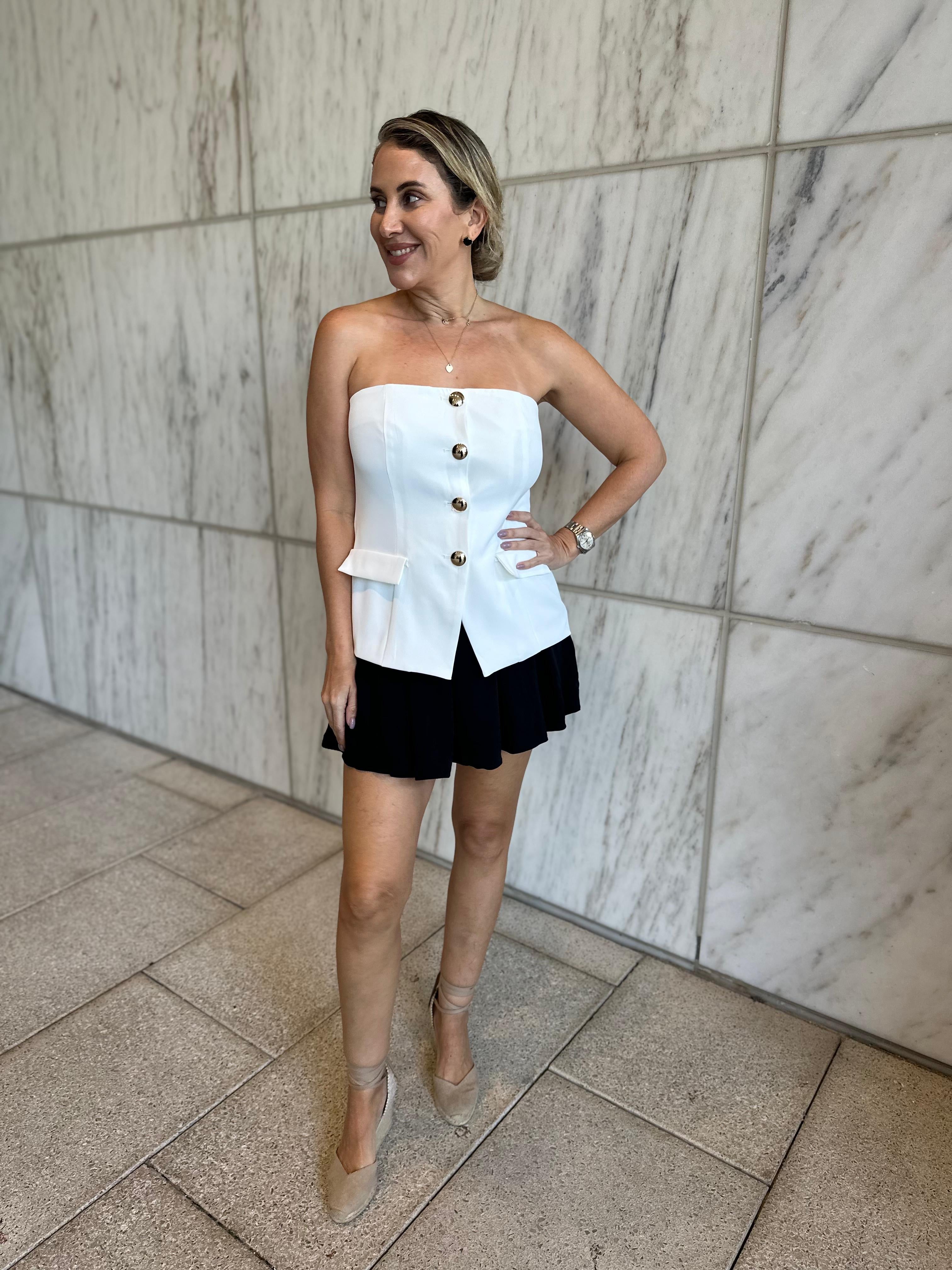 Pleated Button Contrast Romper