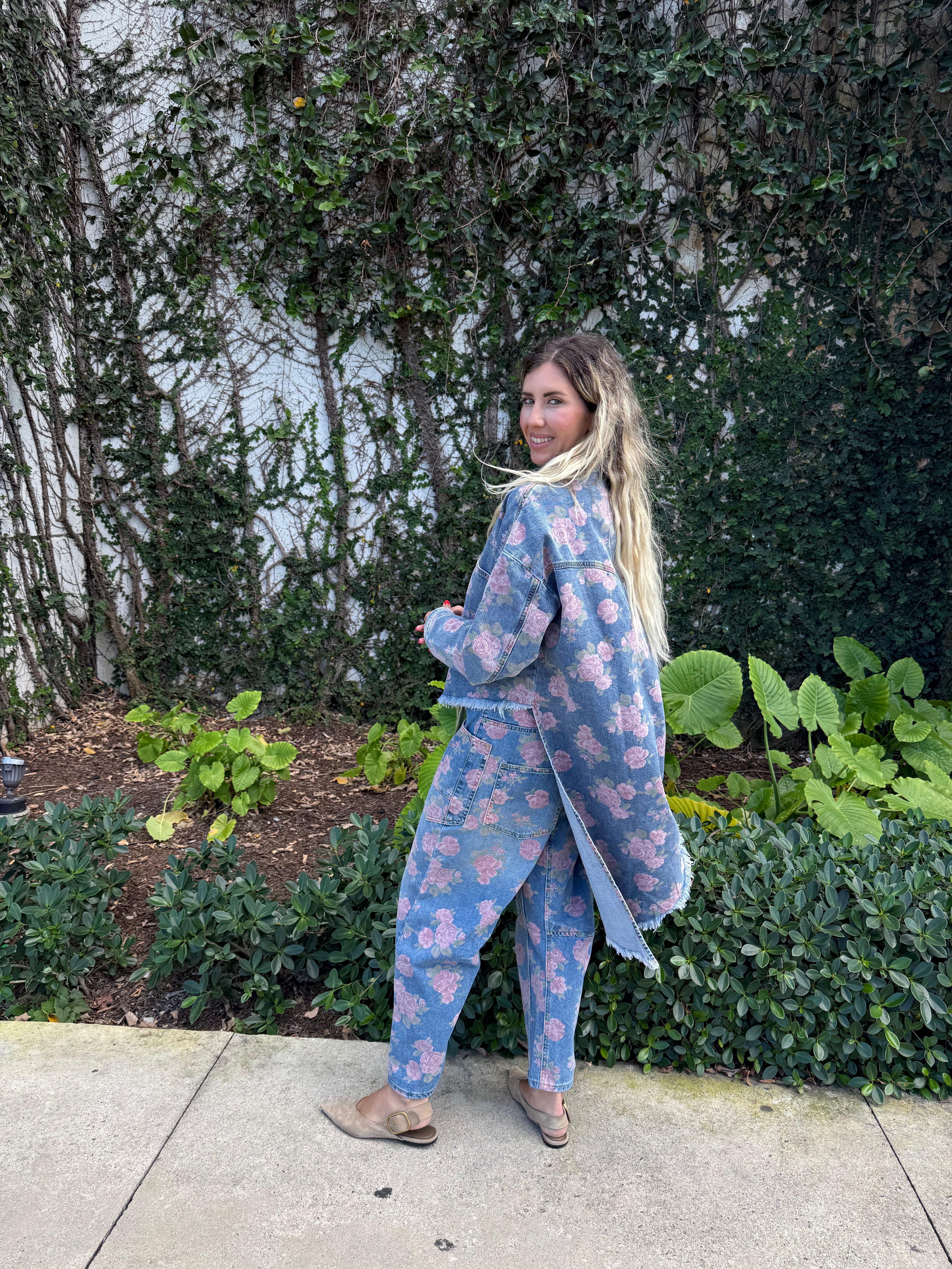 Floral Asymmetrical Denim Shirt