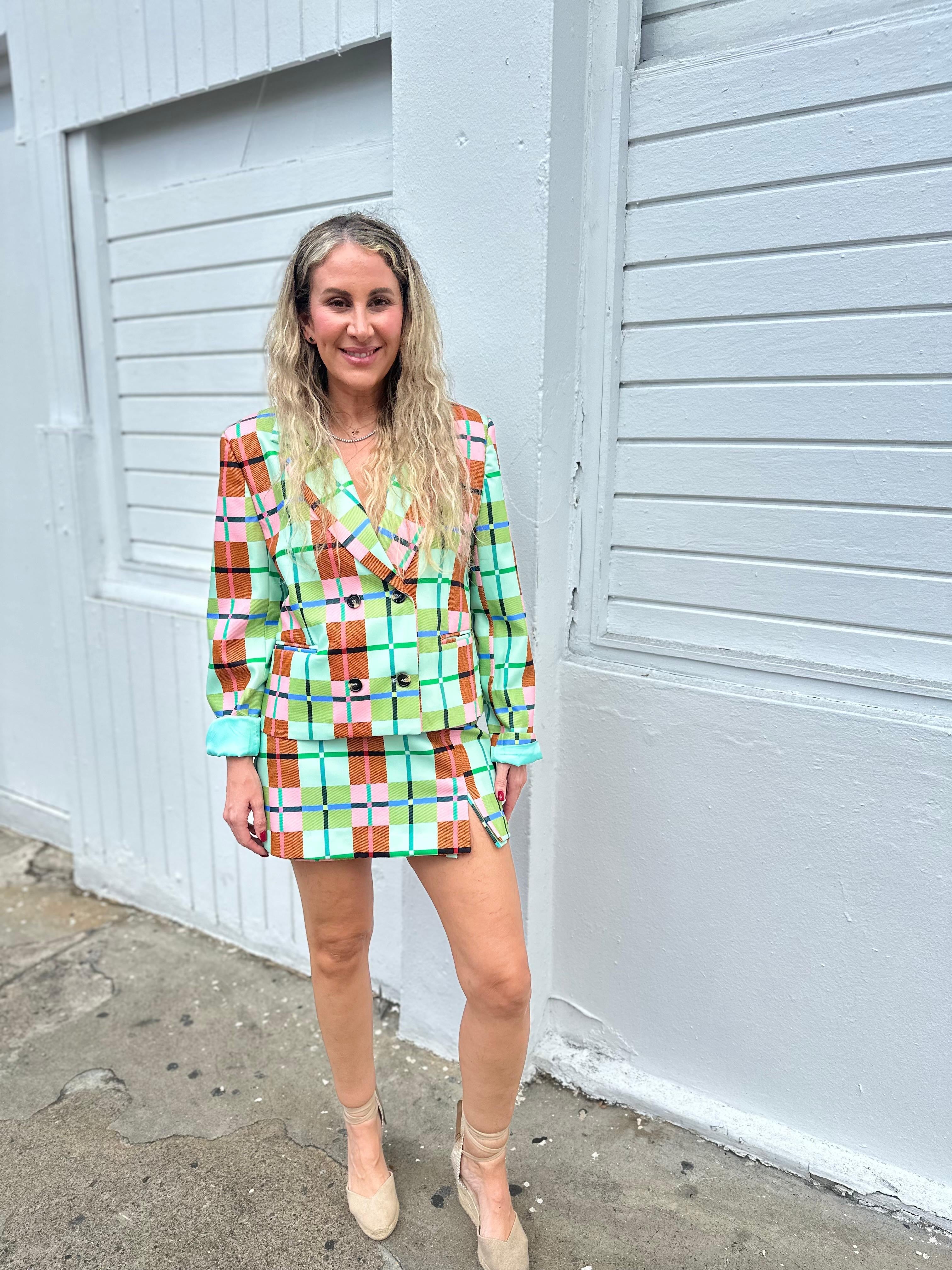 Front Slit Plaid Skort