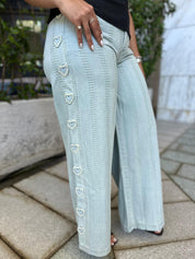 Side Heart Patch Denim Pants