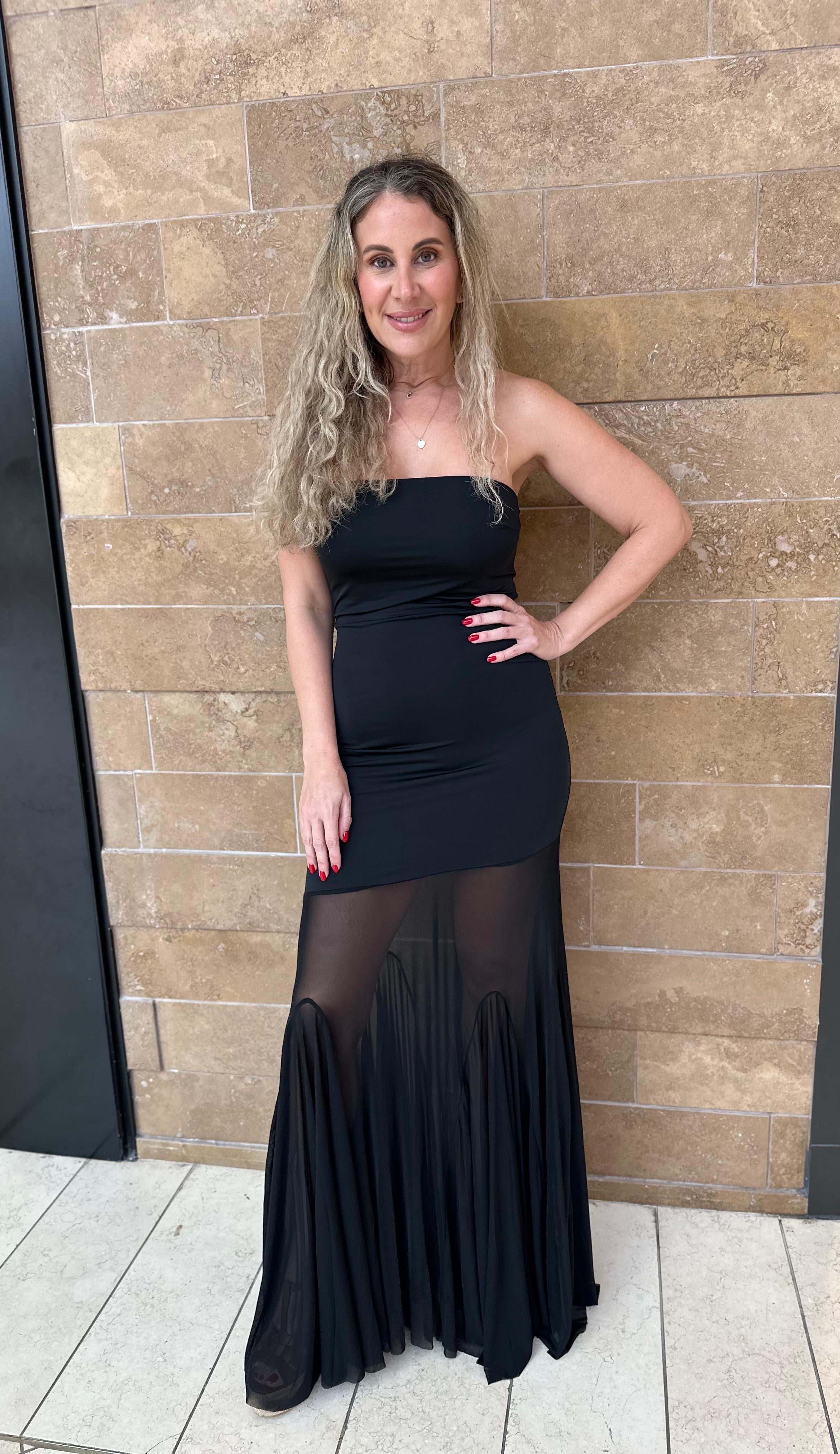 Mesh Slit Hem Jersey Dress