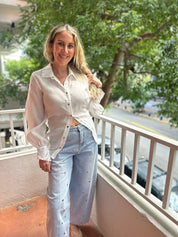 Barrel Denim Pants With Studs