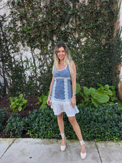 Lace Trim Denim Mini Dress