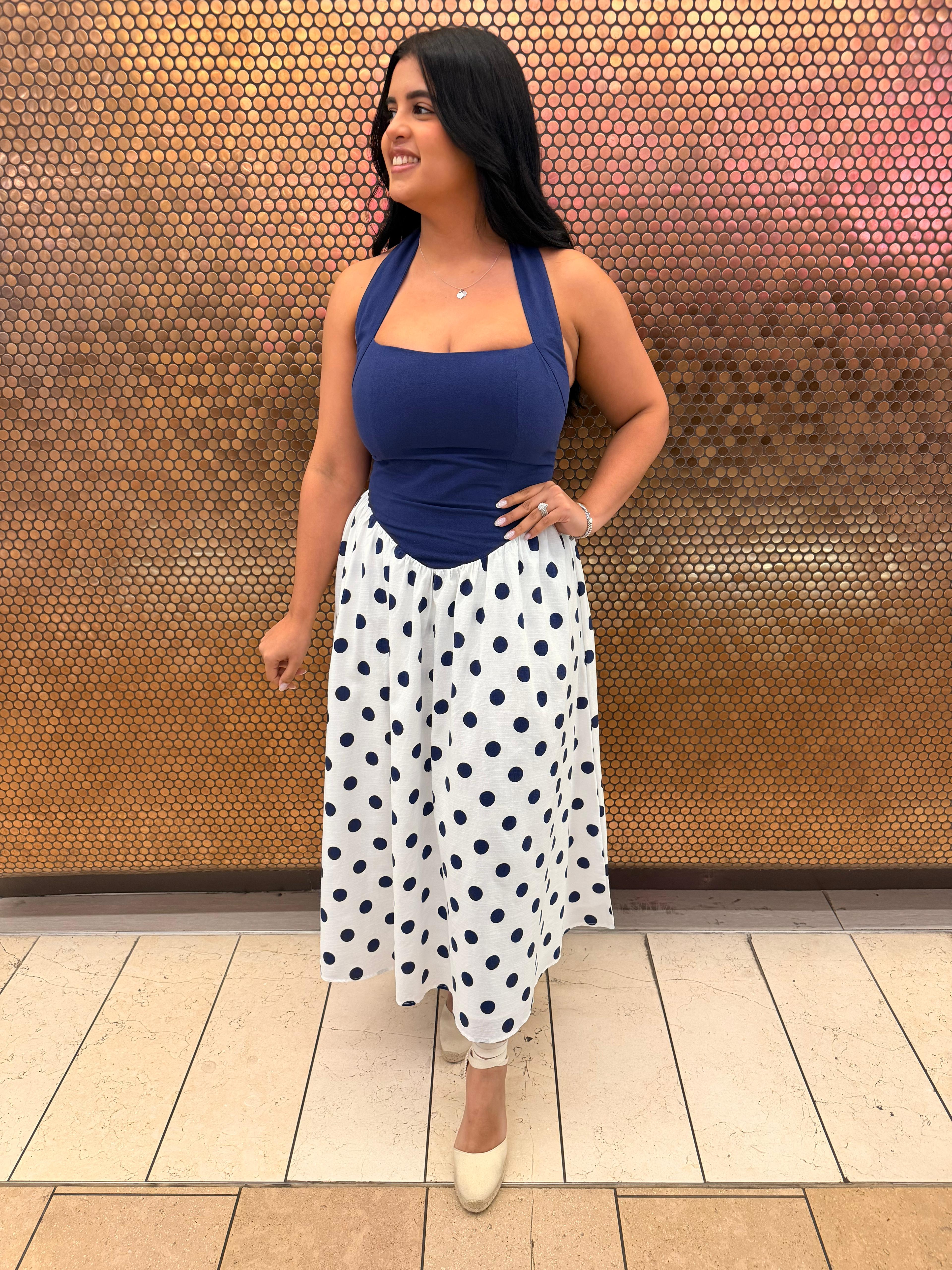 Polka Dot Halter Midi Dress