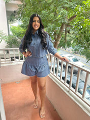 Lace Stripee Denim Shirt & Skort