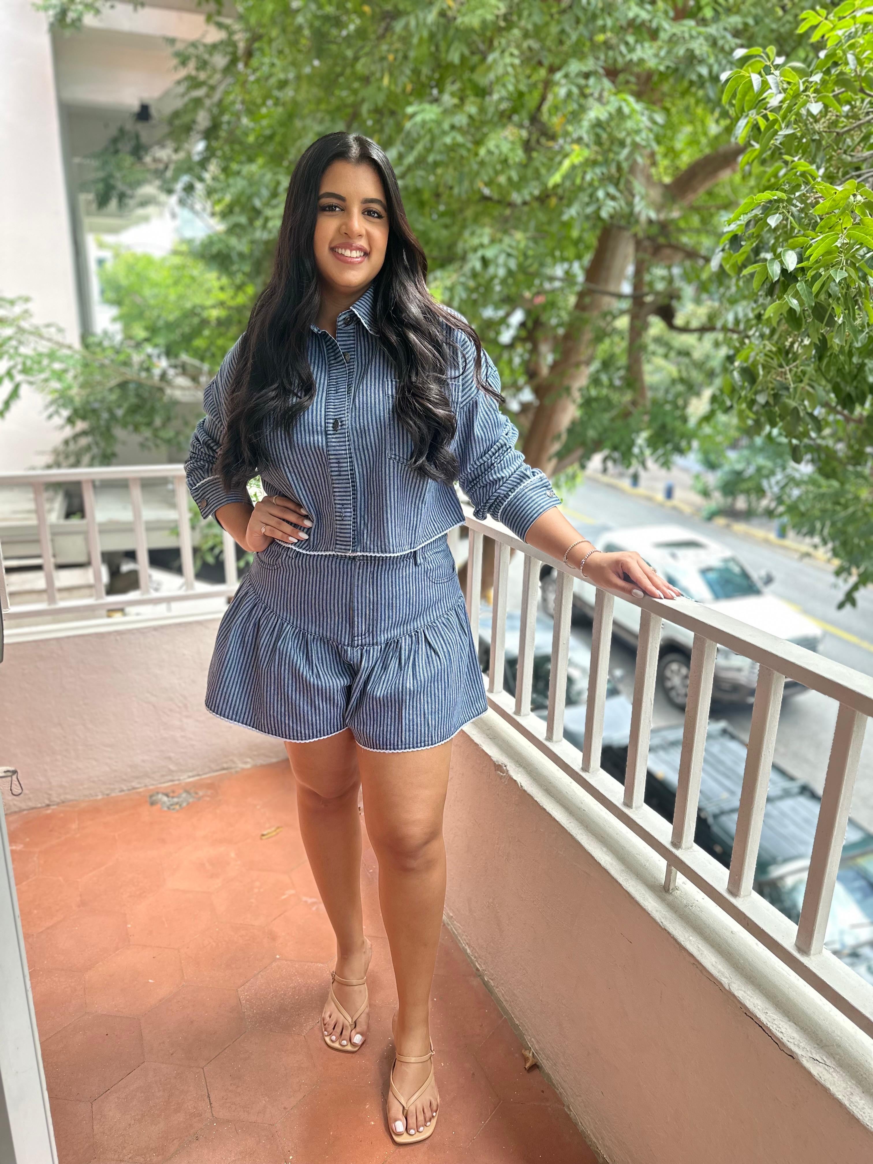 Lace Stripee Denim Shirt & Skort