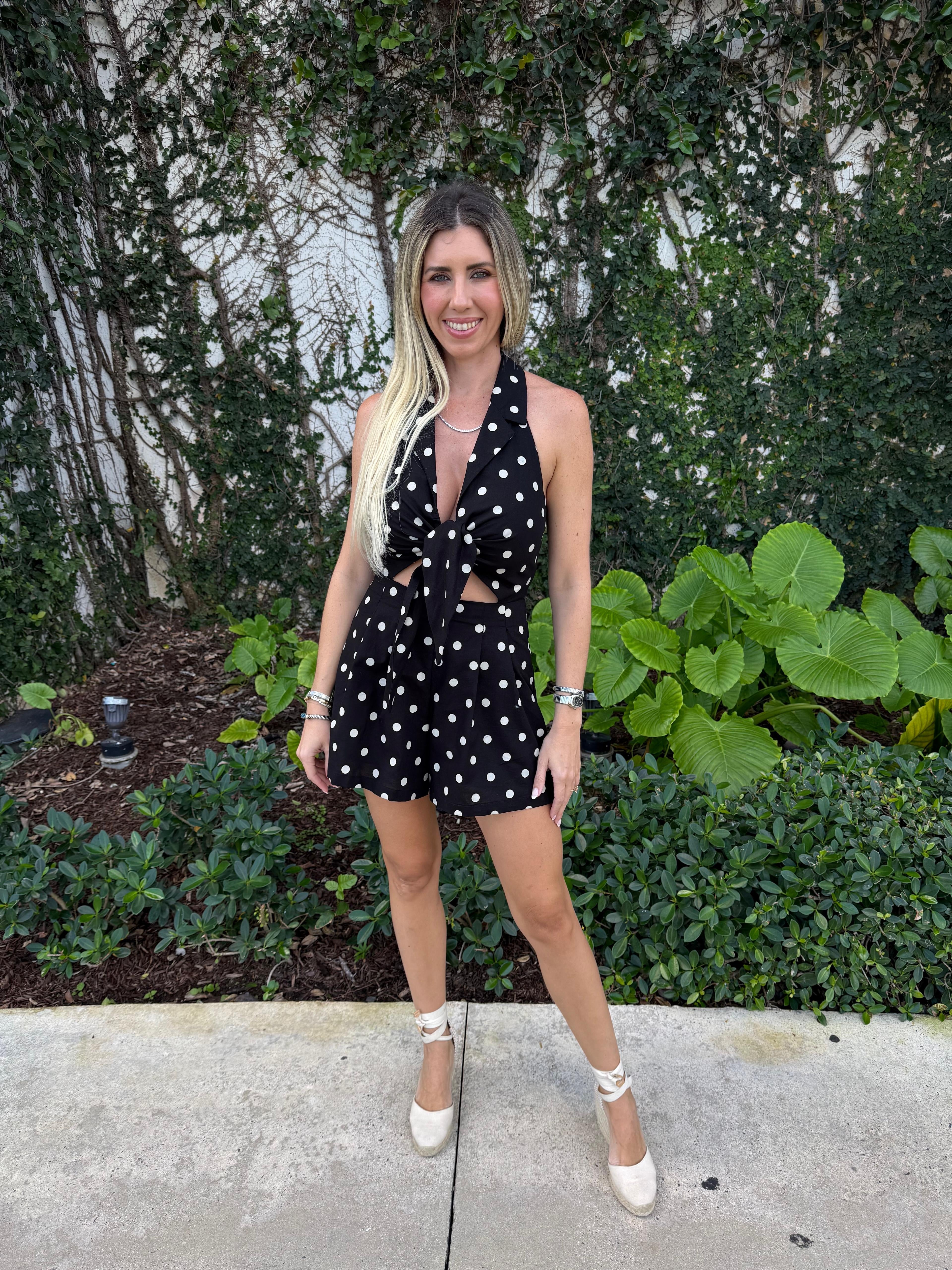 Polka Dots Tie Front Romper
