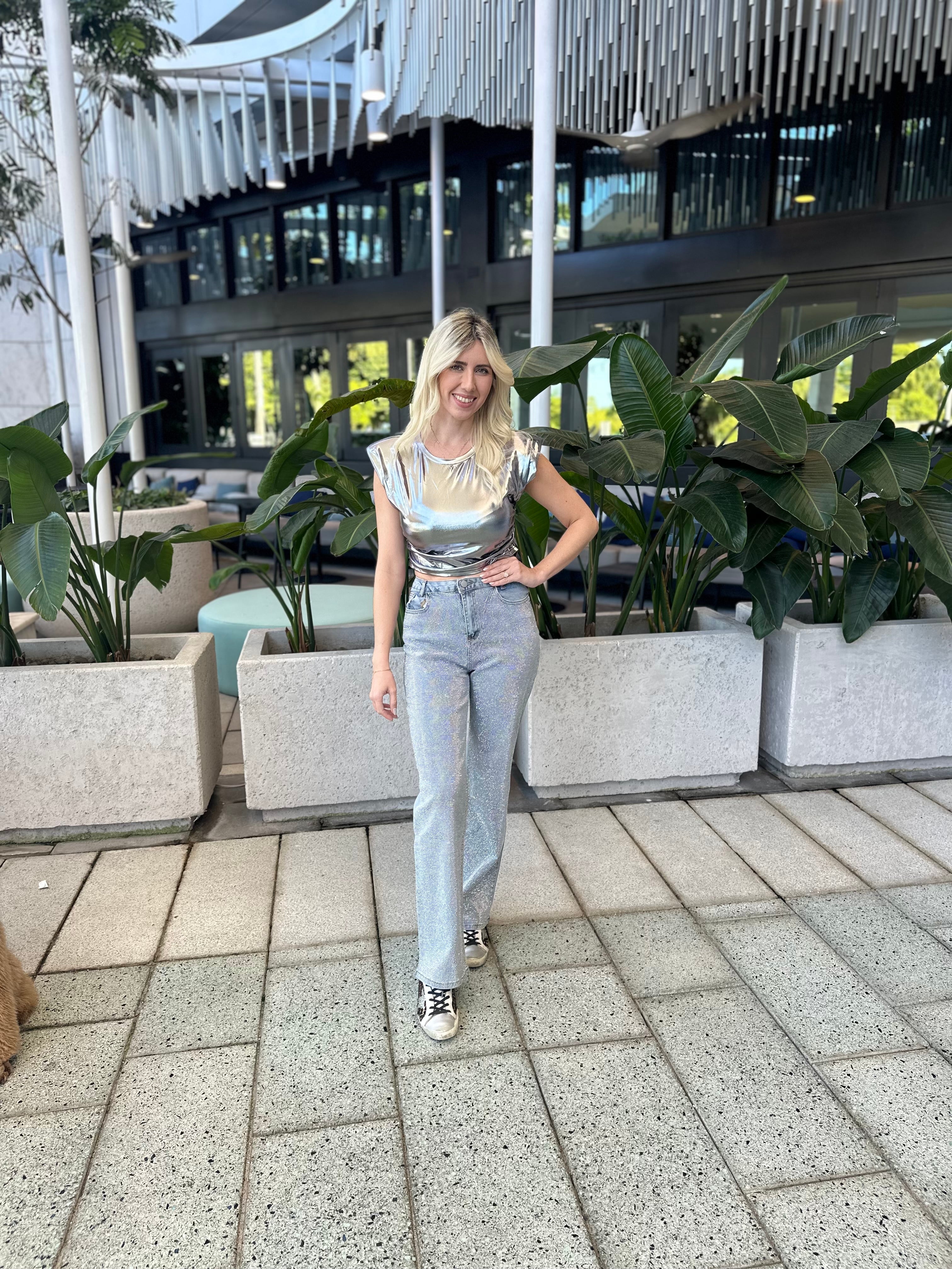 Rhinestones Studs Denim Jeans