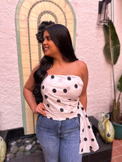 Pleated Polka Tube Top