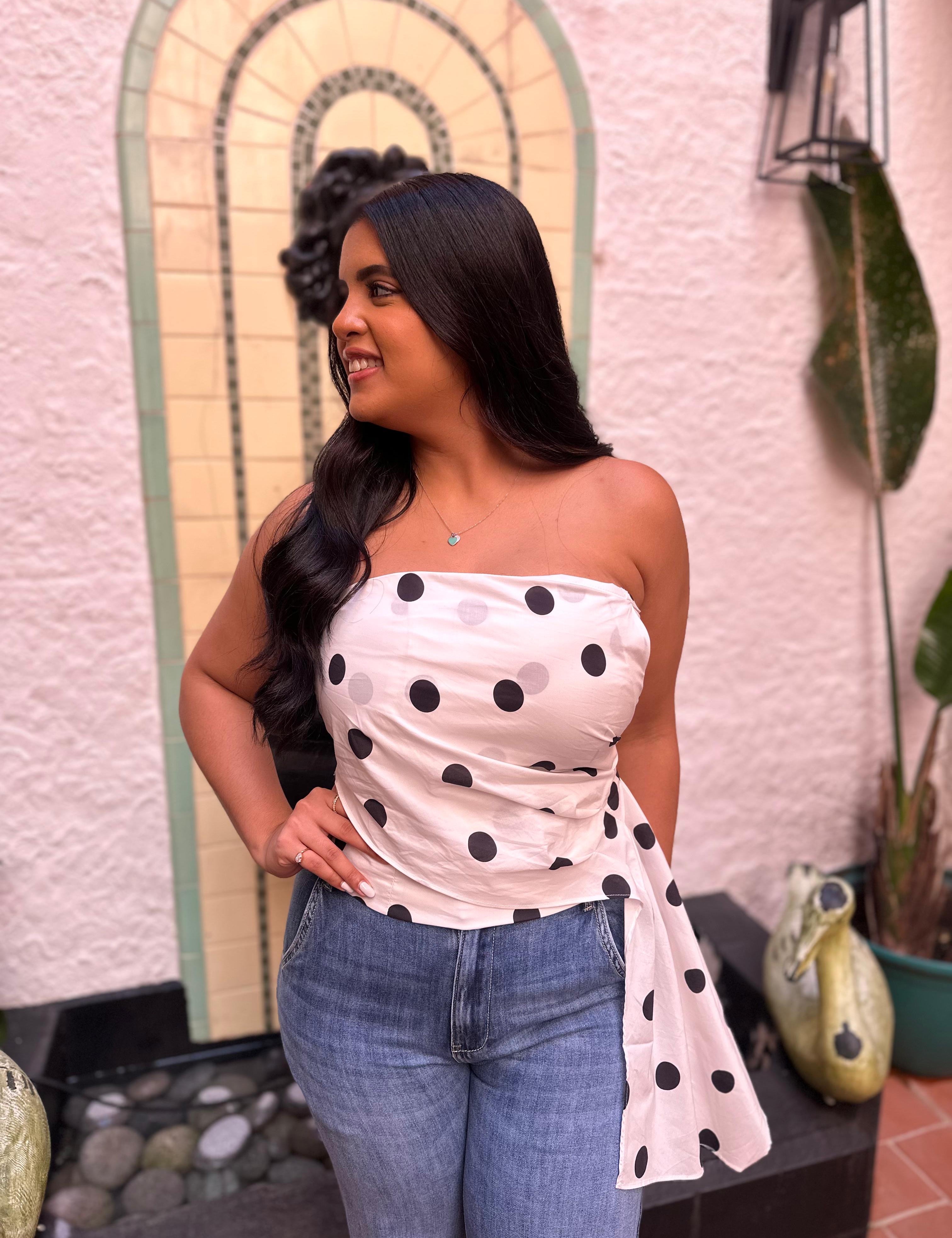 Pleated Polka Tube Top