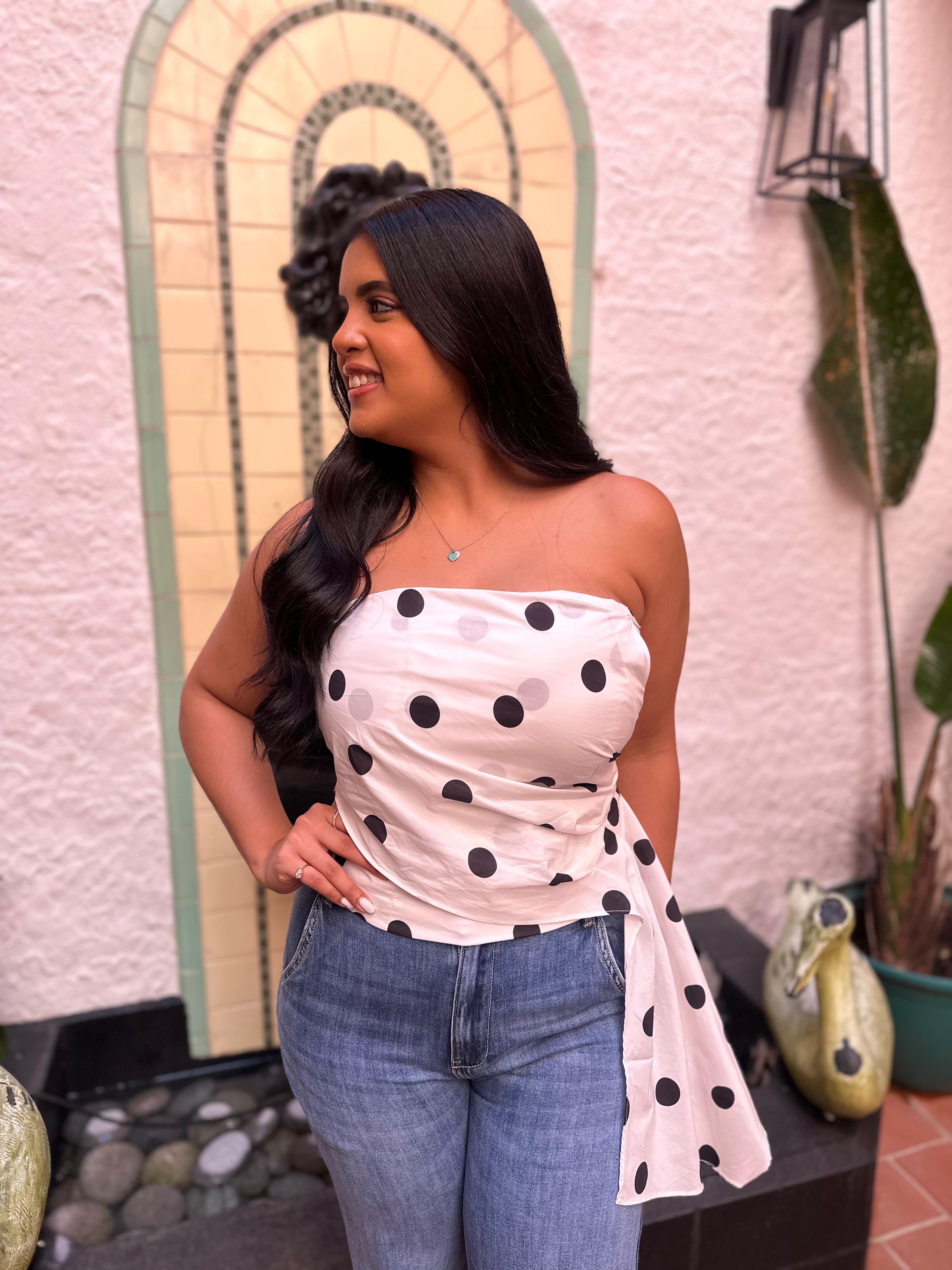 Pleated Polka Tube Top