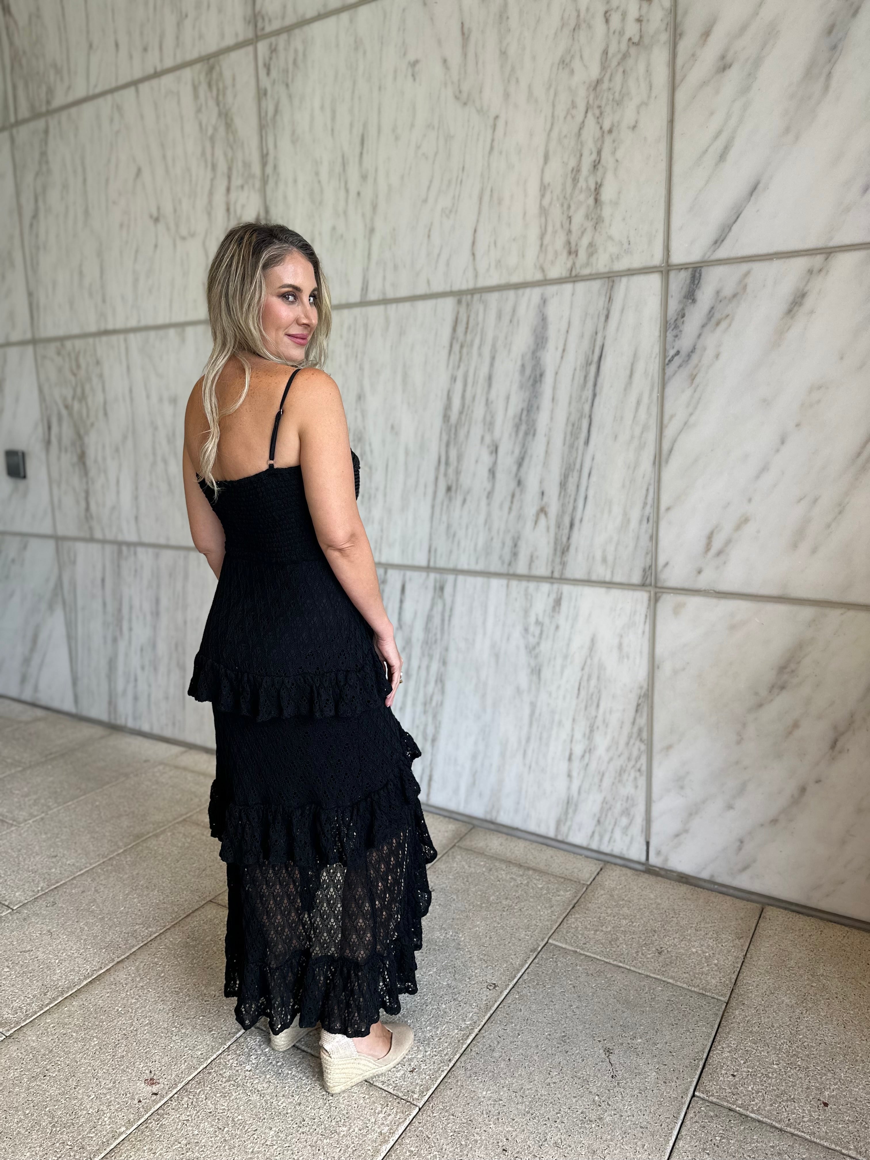 Rope & Ruffles Eyelet Midi Dress