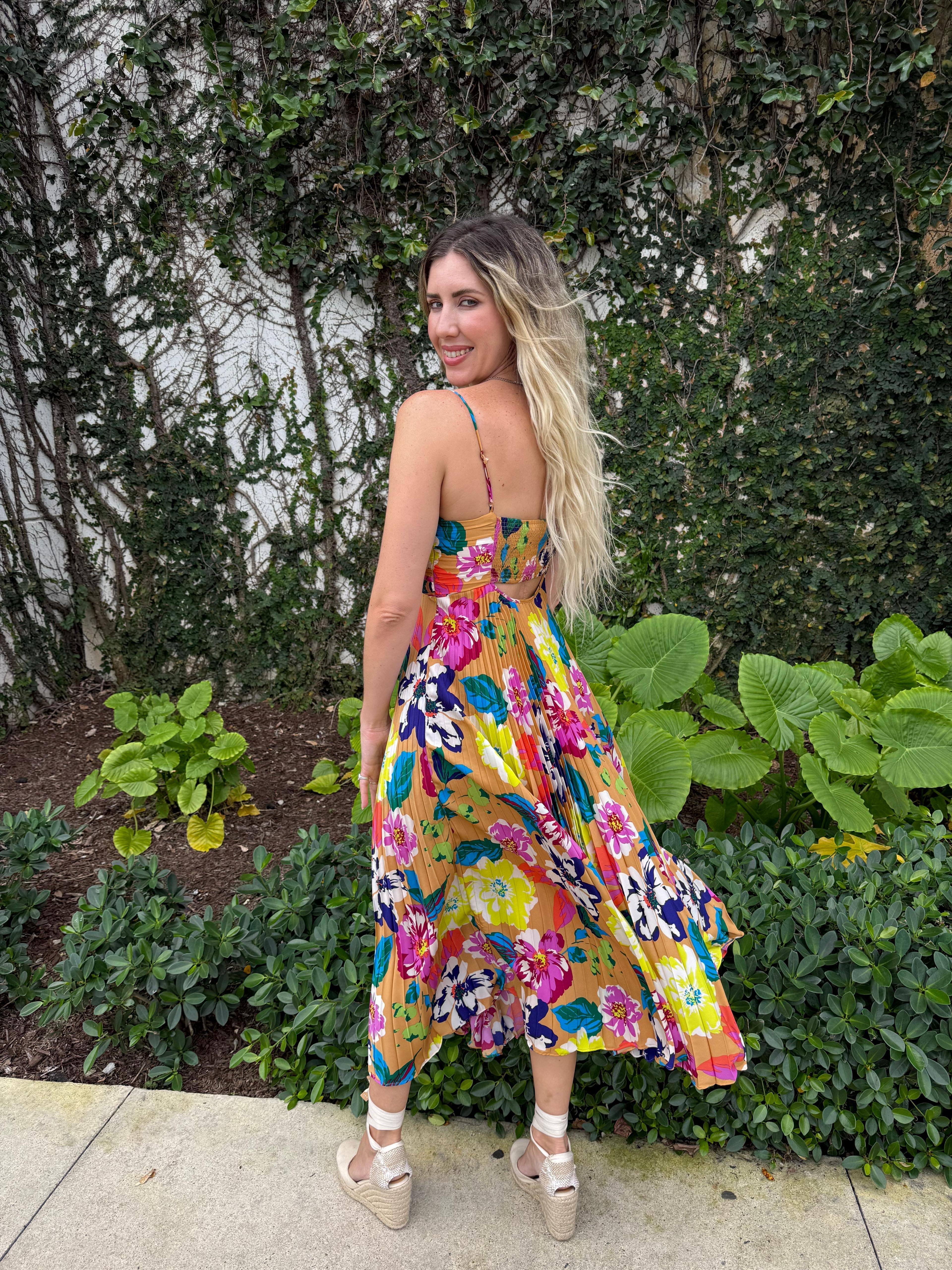 Floral Pleated Midi Dress