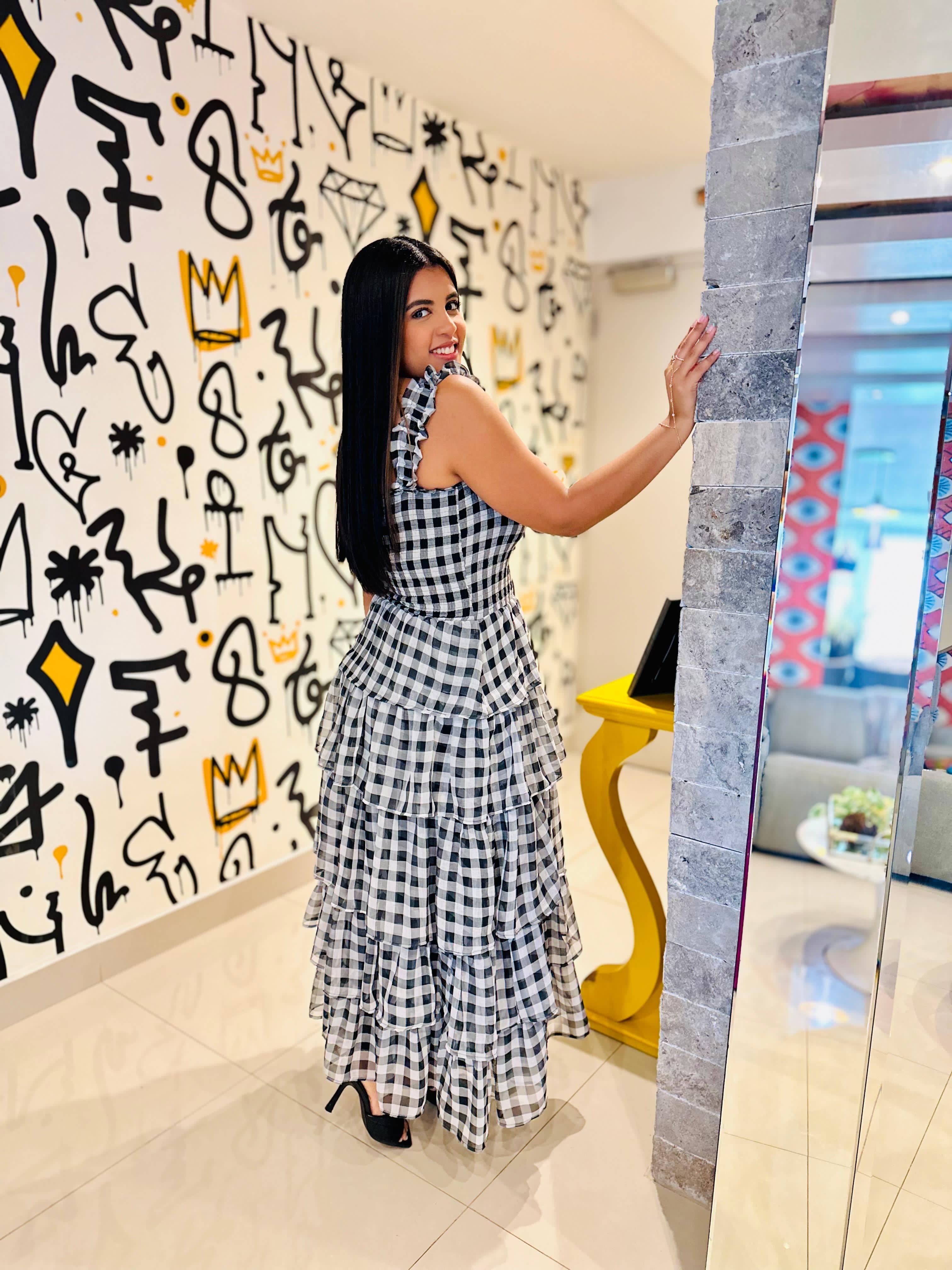 Checkers Ruffle Tiered Maxi