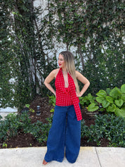 Polka Dot Halter Scarf Top