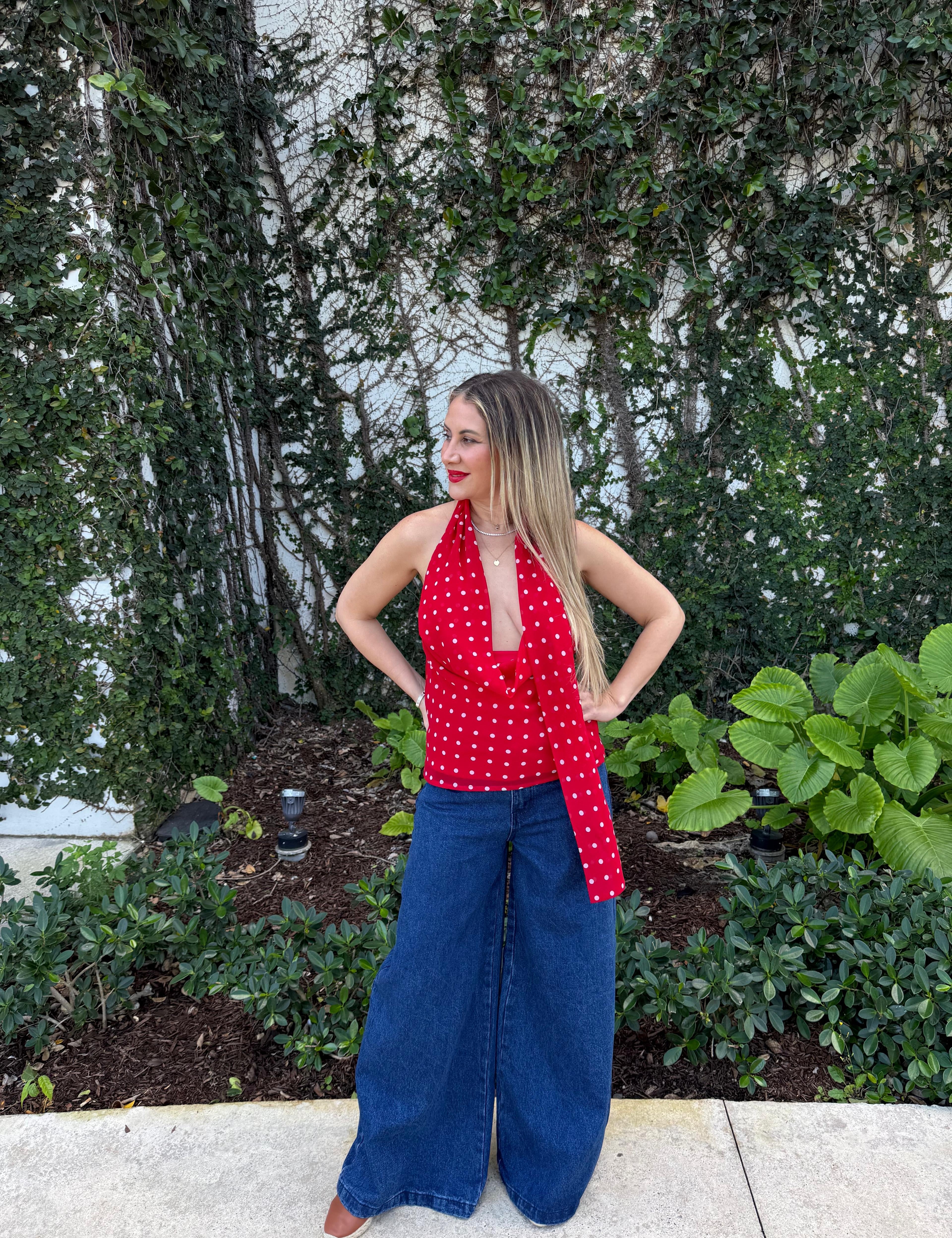 Polka Dot Halter Scarf Top
