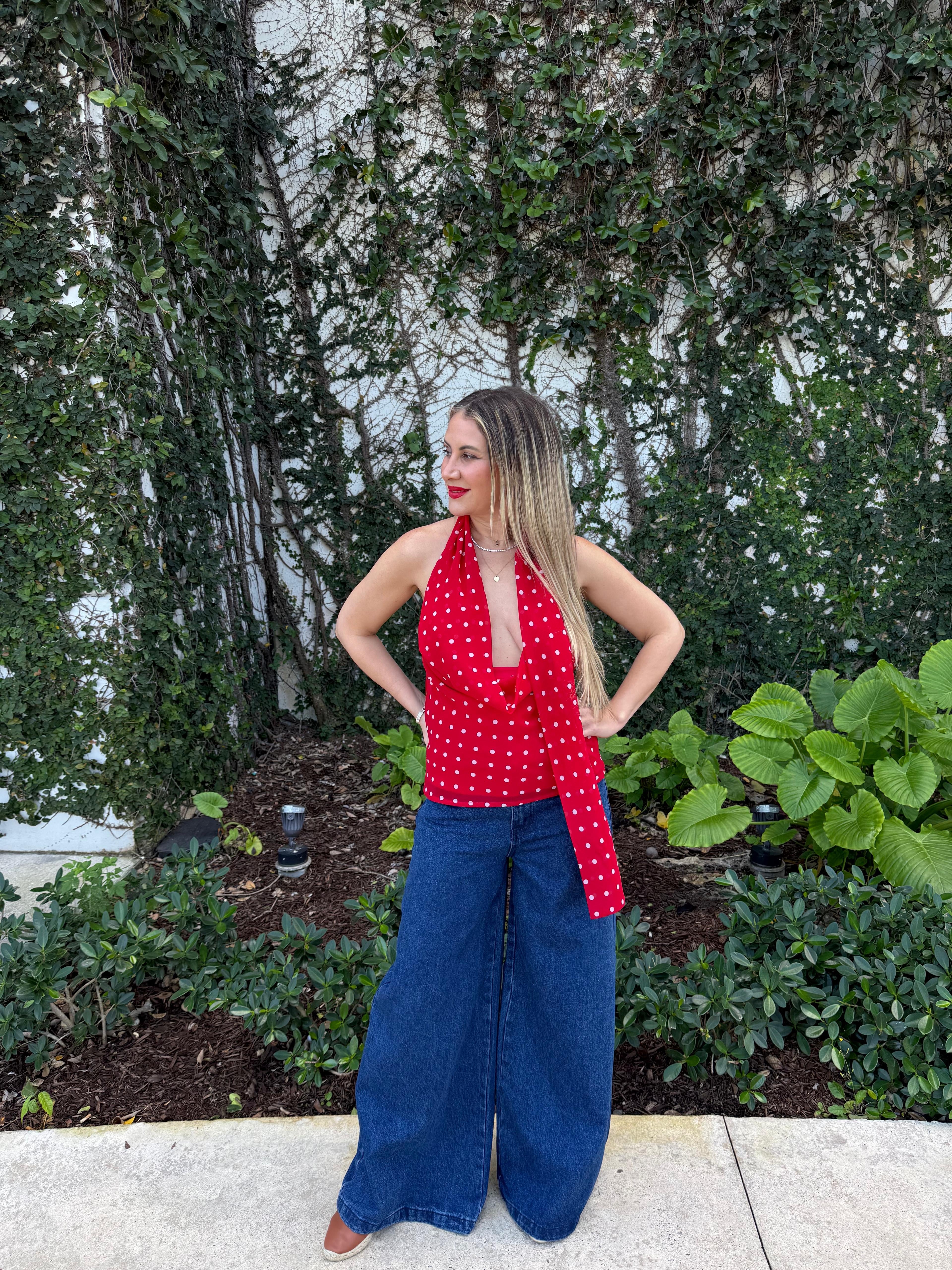 Polka Dot Halter Scarf Top