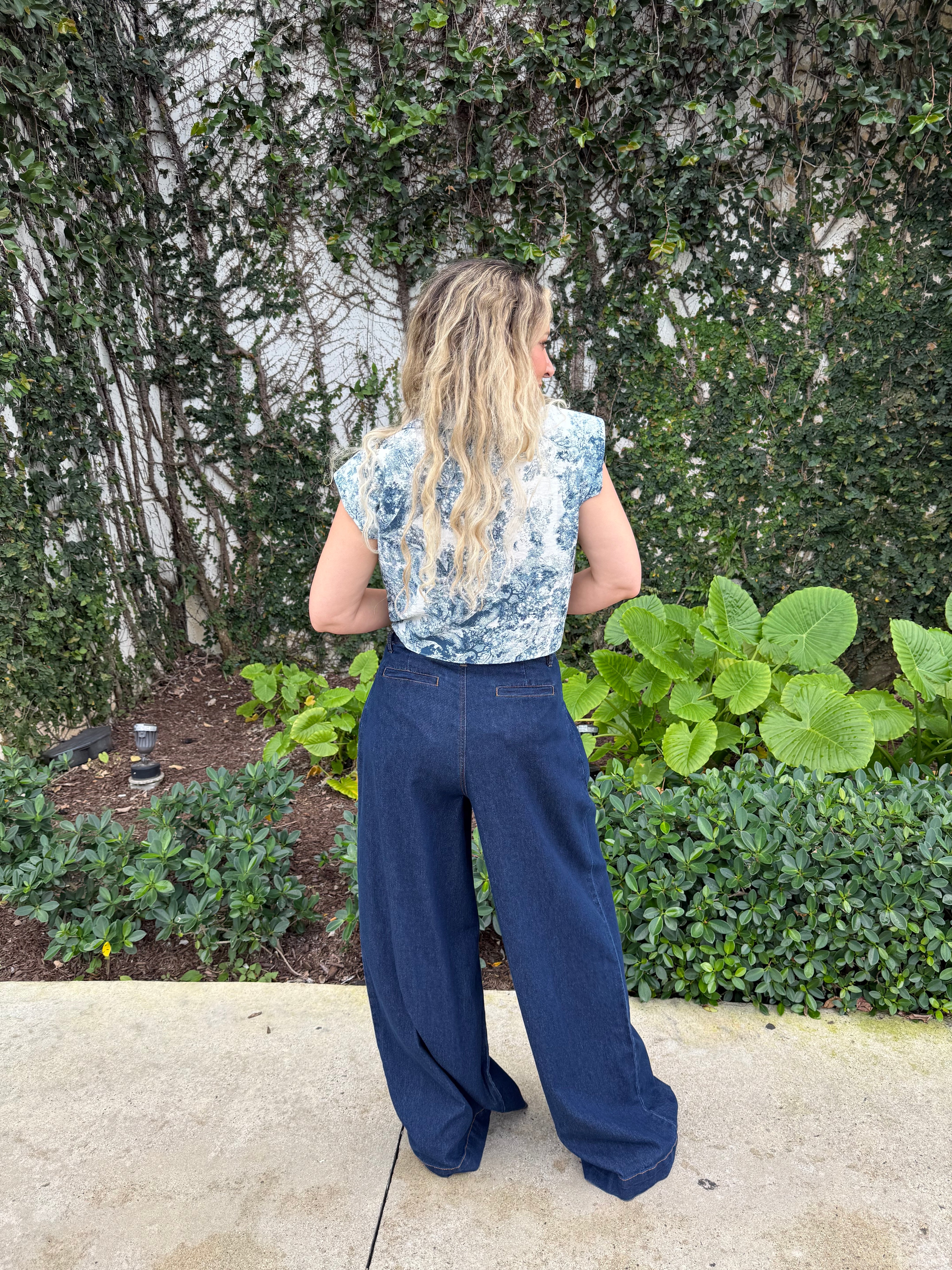 Shoulder Pad Tie Front Blouse