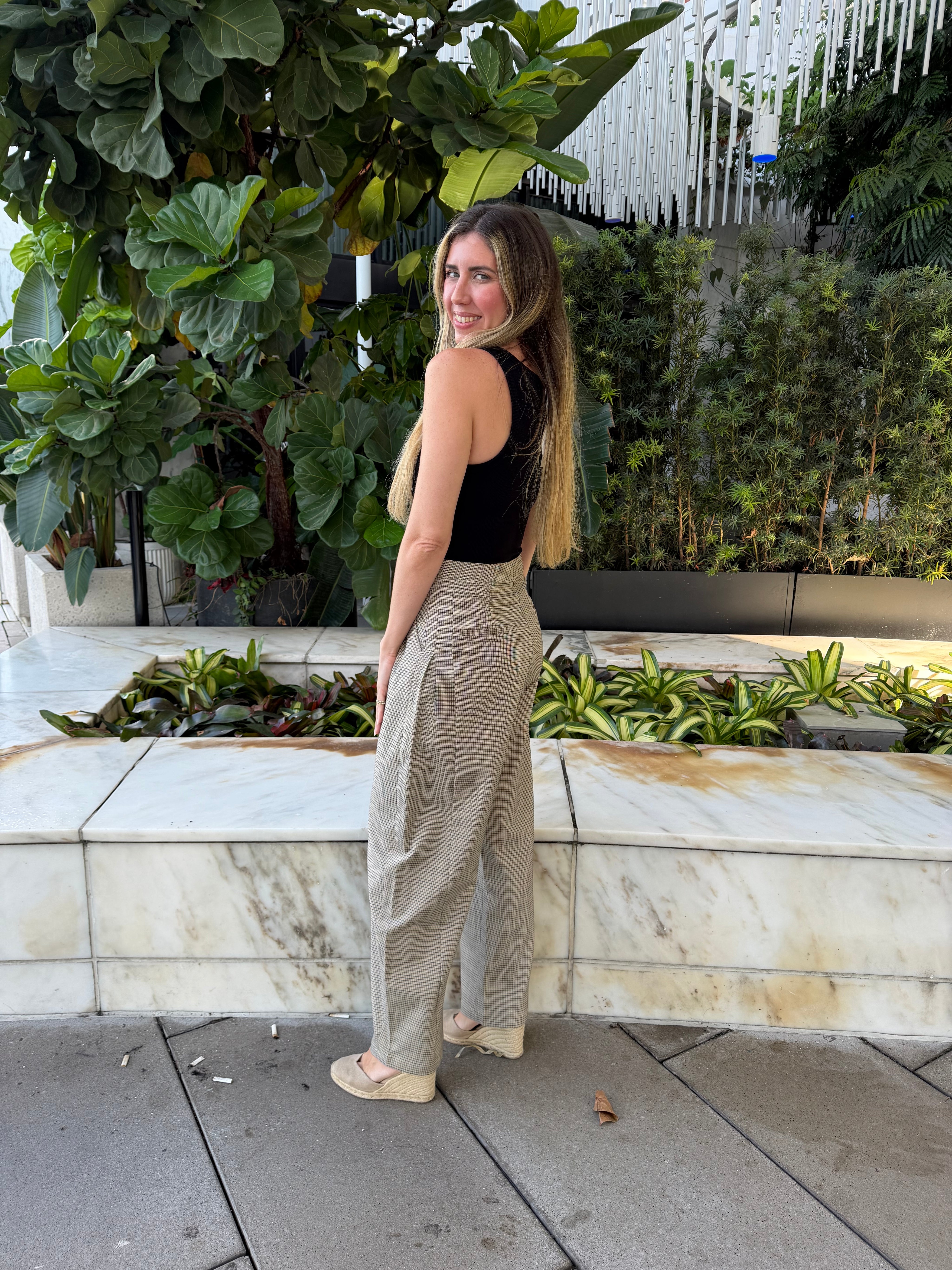 Plaid Pleated Barrel Pant