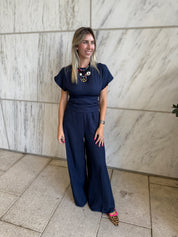 Short Sleeve Open Back Jumpsuit