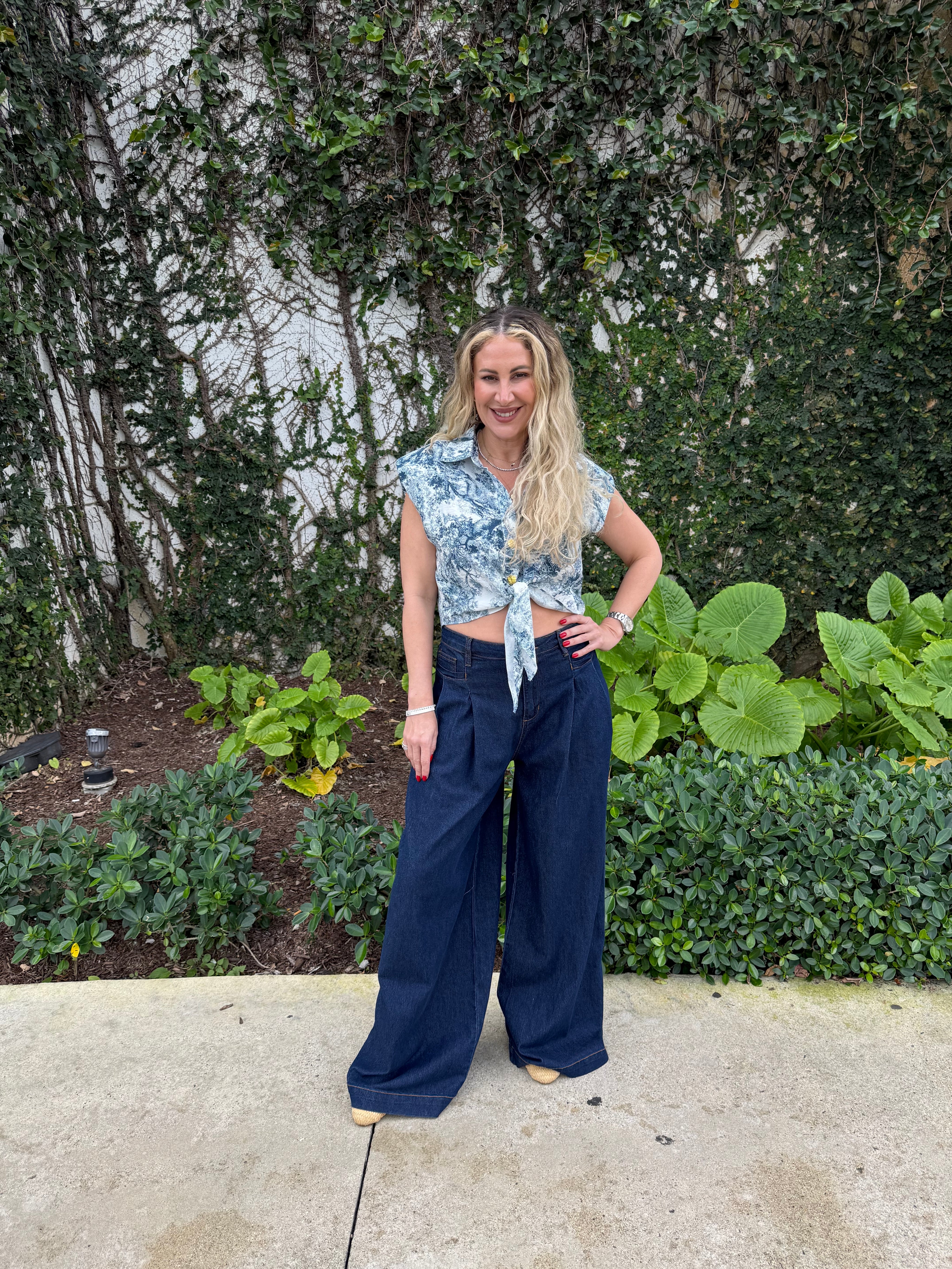 Shoulder Pad Tie Front Blouse