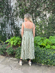 Wavy Striped Satin Midi Dress
