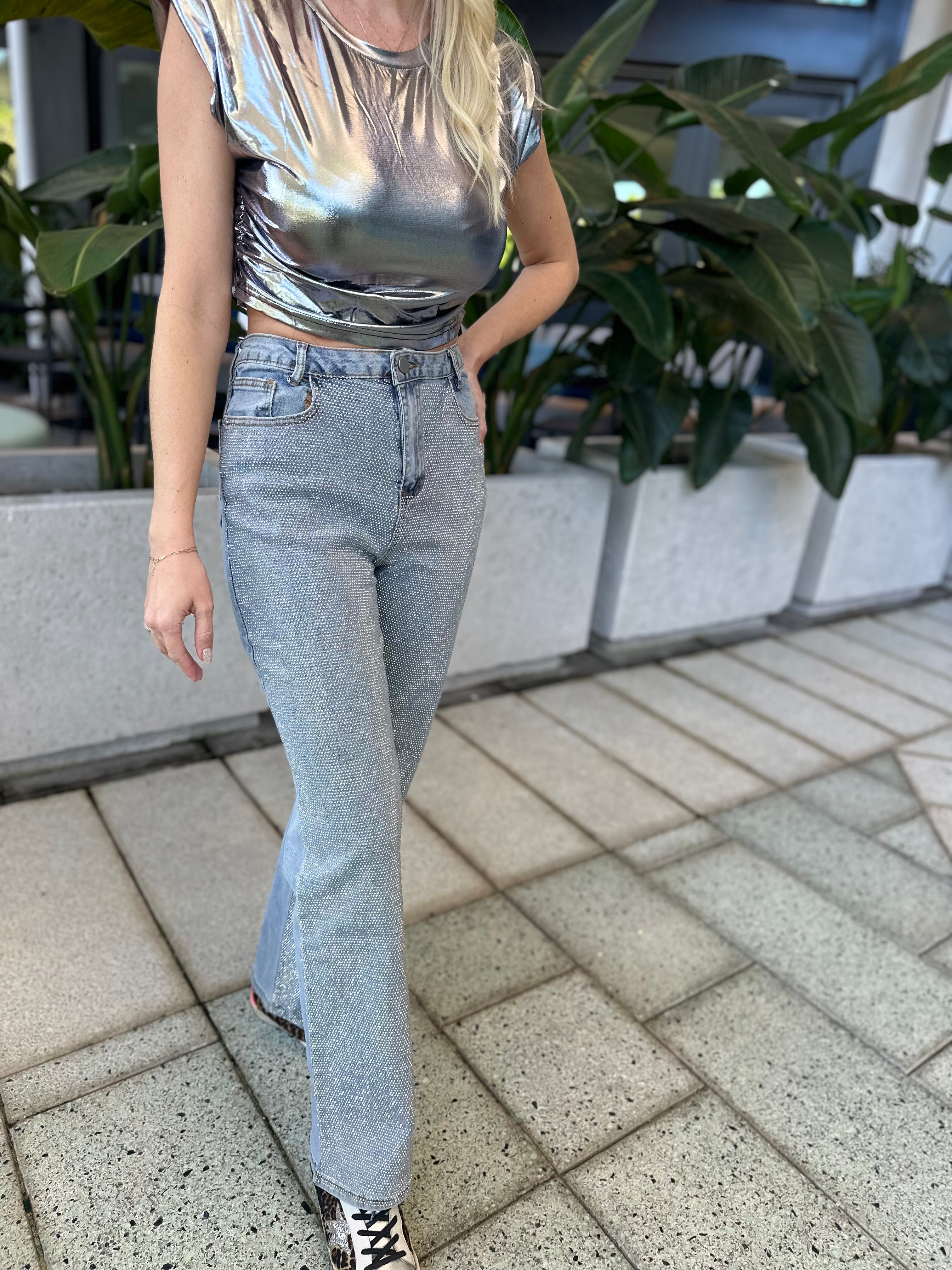 Rhinestones Studs Denim Jeans
