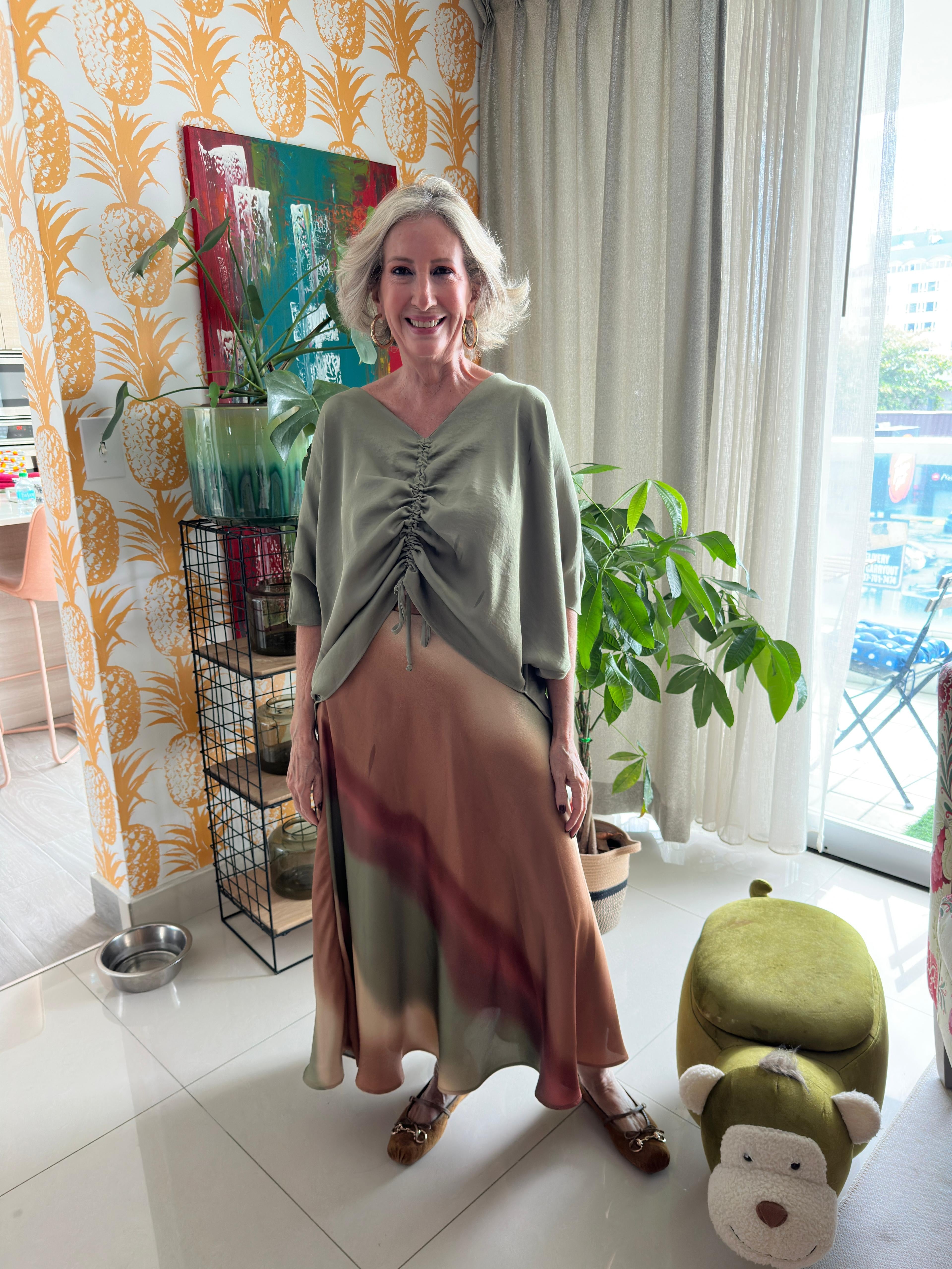 Poly Silk Drawstring Tunic Top