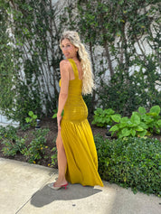 Ruched Slit Maxi Dress