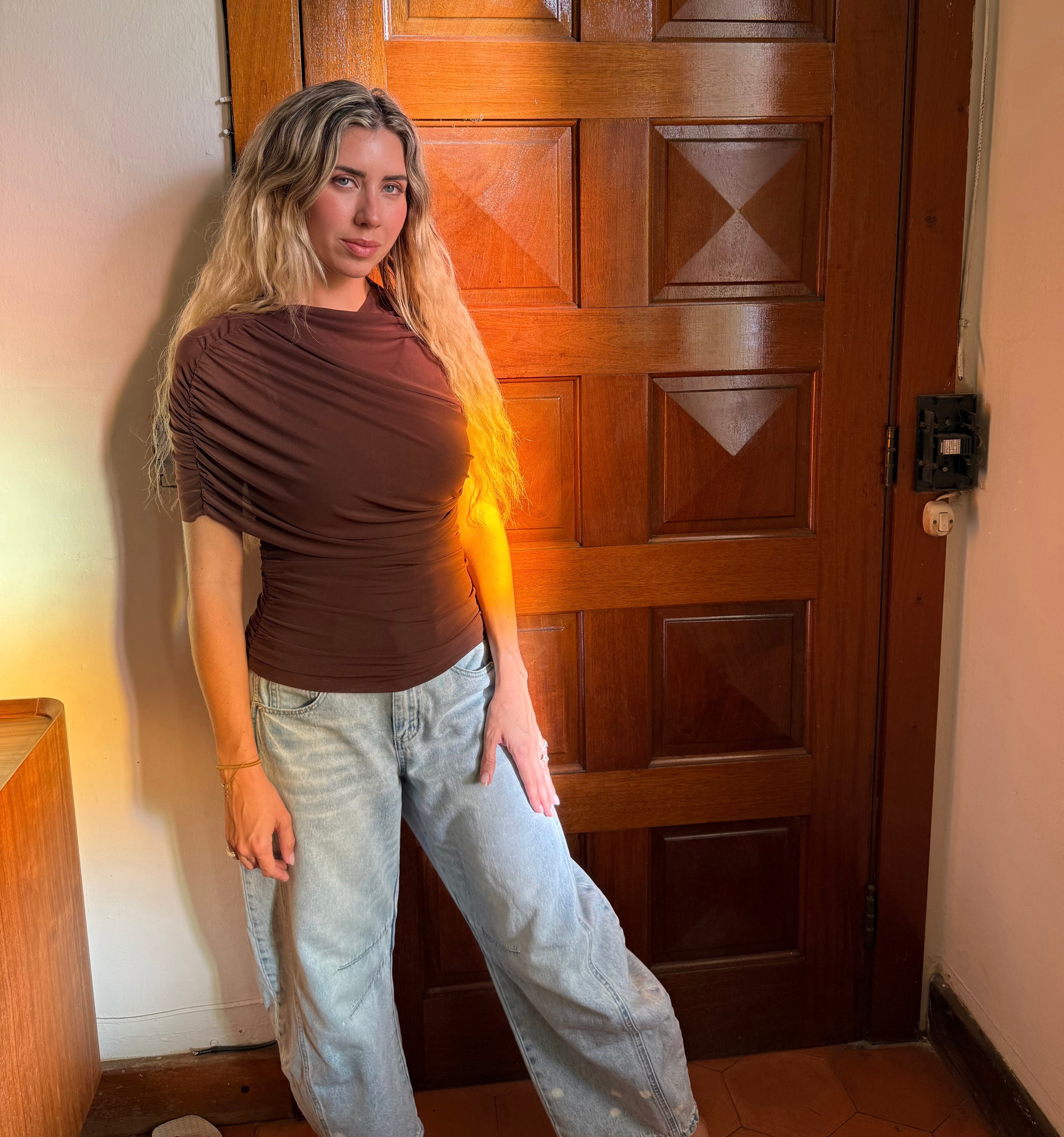 Mesh Mock Neck Slv Top