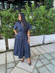 Top Stitch Poplin Long Dress