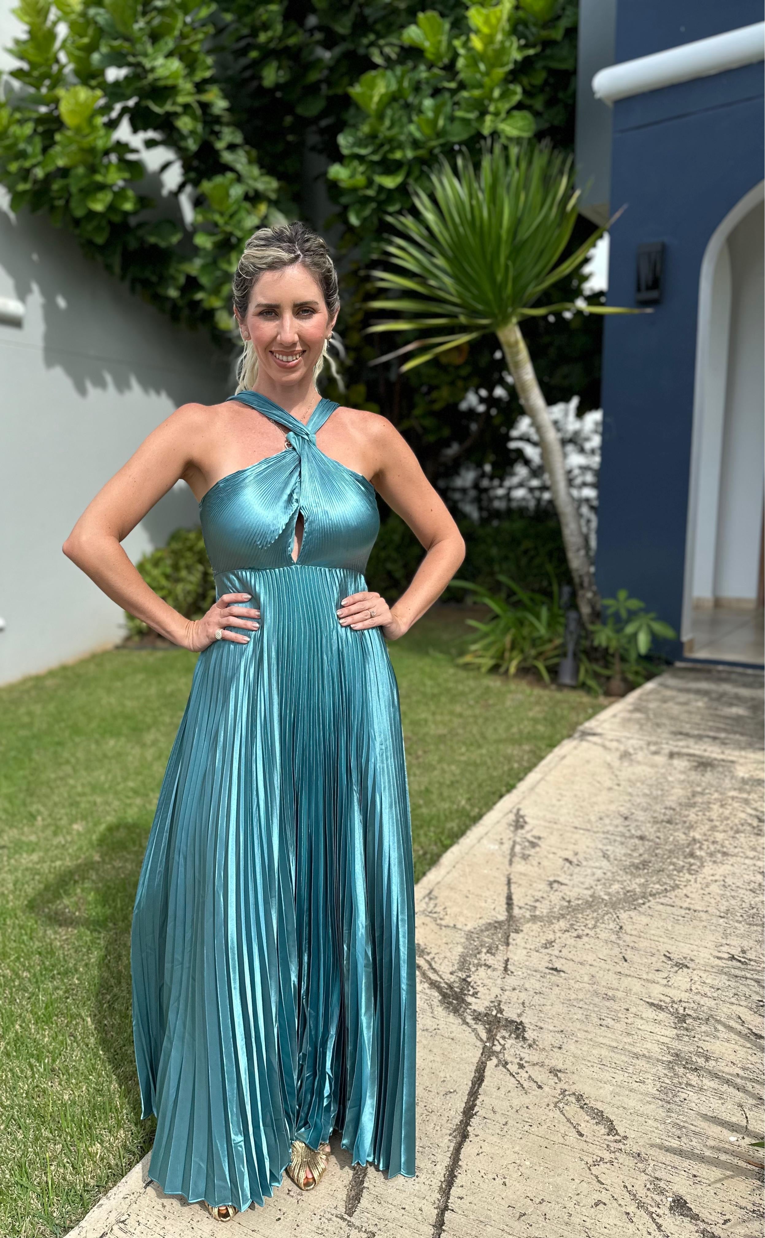 Tie Back Chest Pleat Maxi Dress