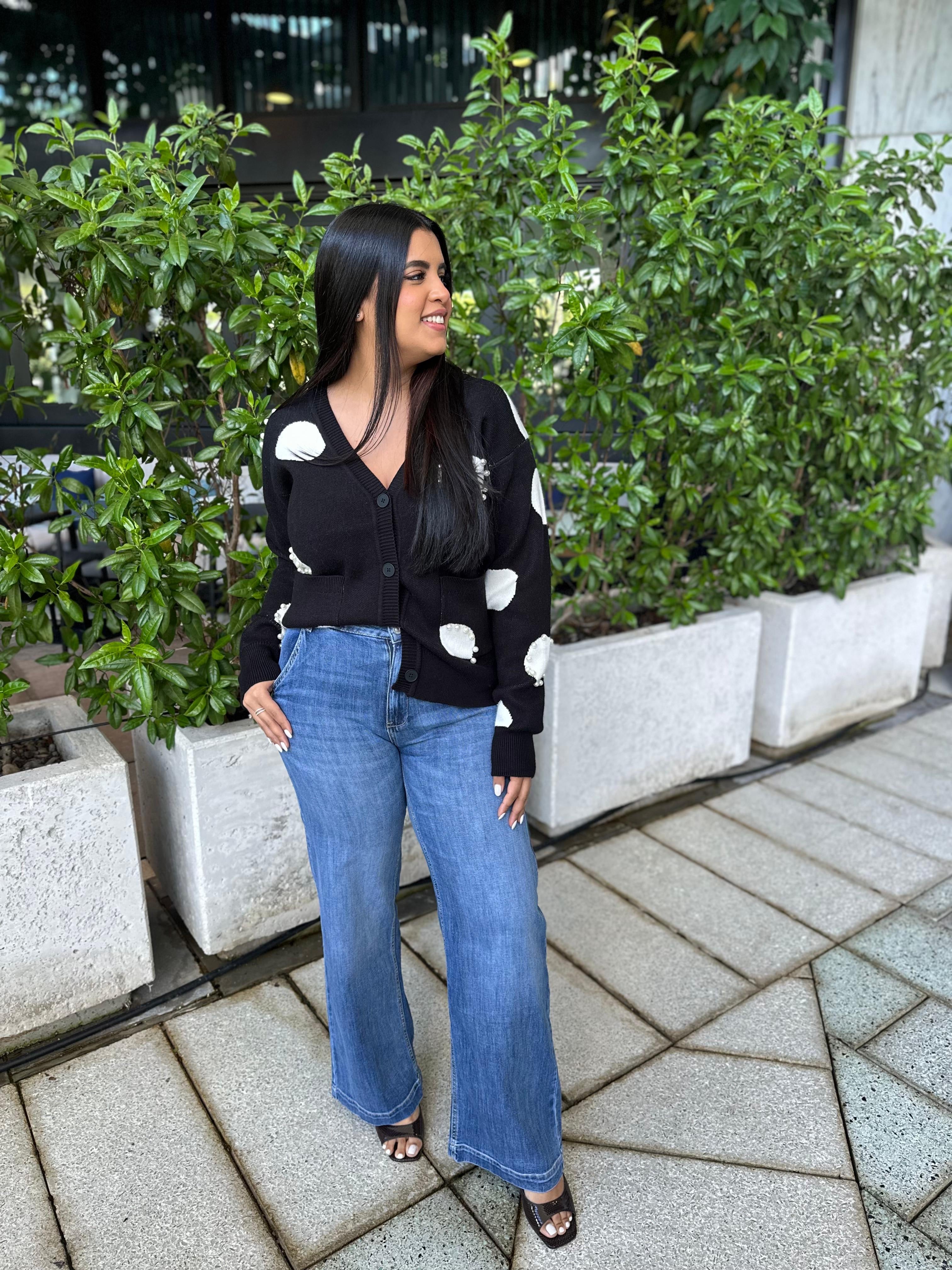 Polka Pearl Trim Cardigan